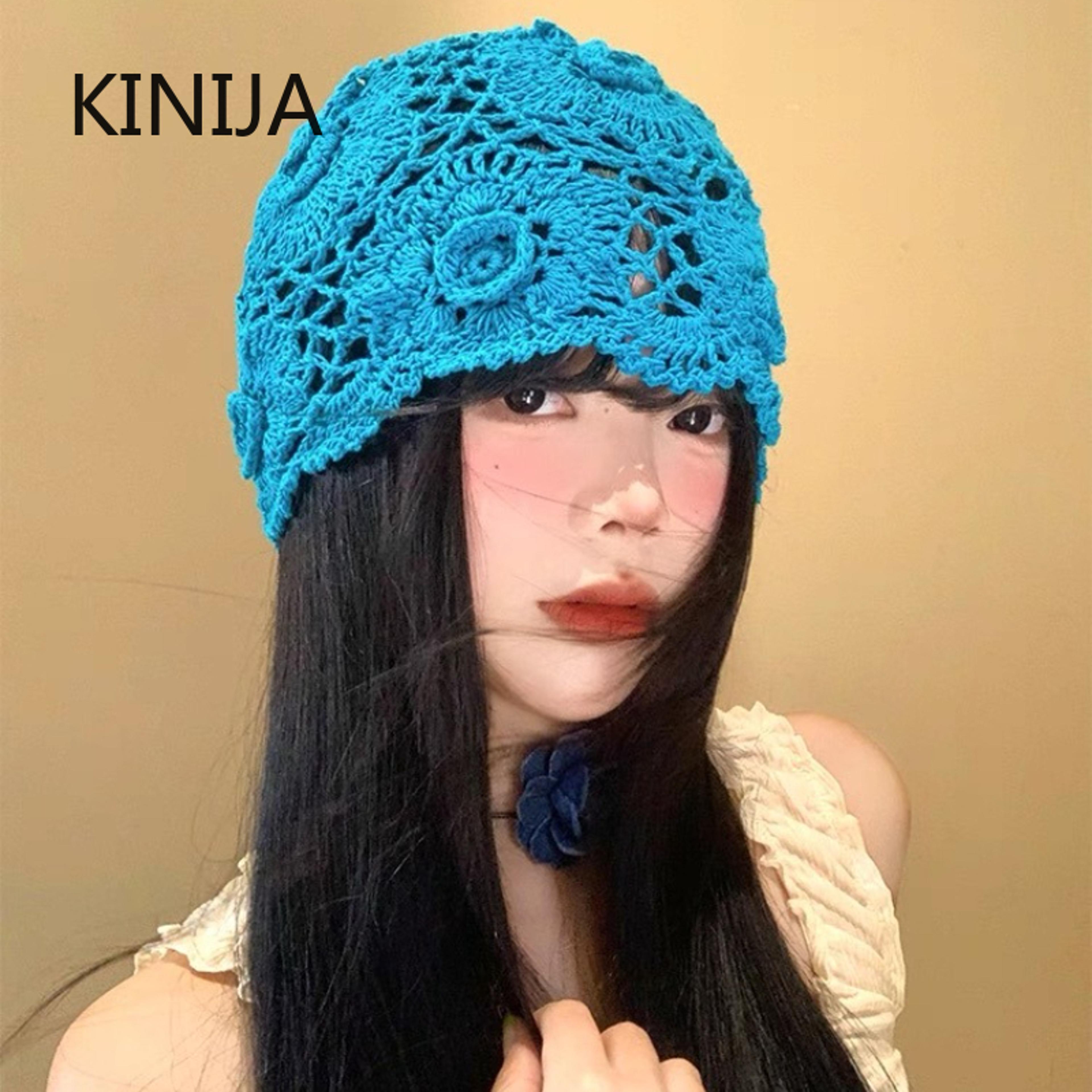 handmade crochet flower beanie – artistic boho summer knit cap