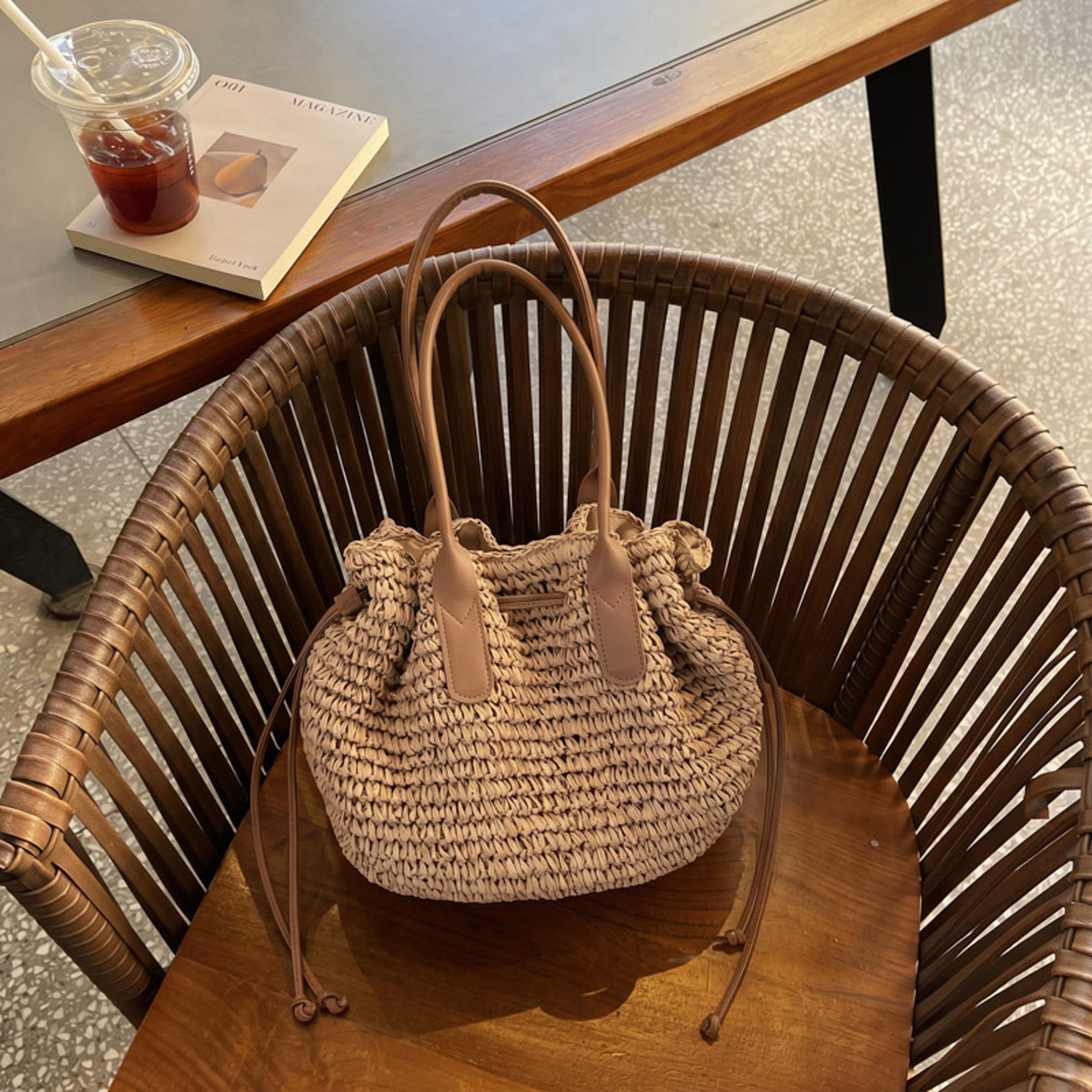 handcrafted large capacity straw beach bag – woven shoulder tote for summer commuting and travel