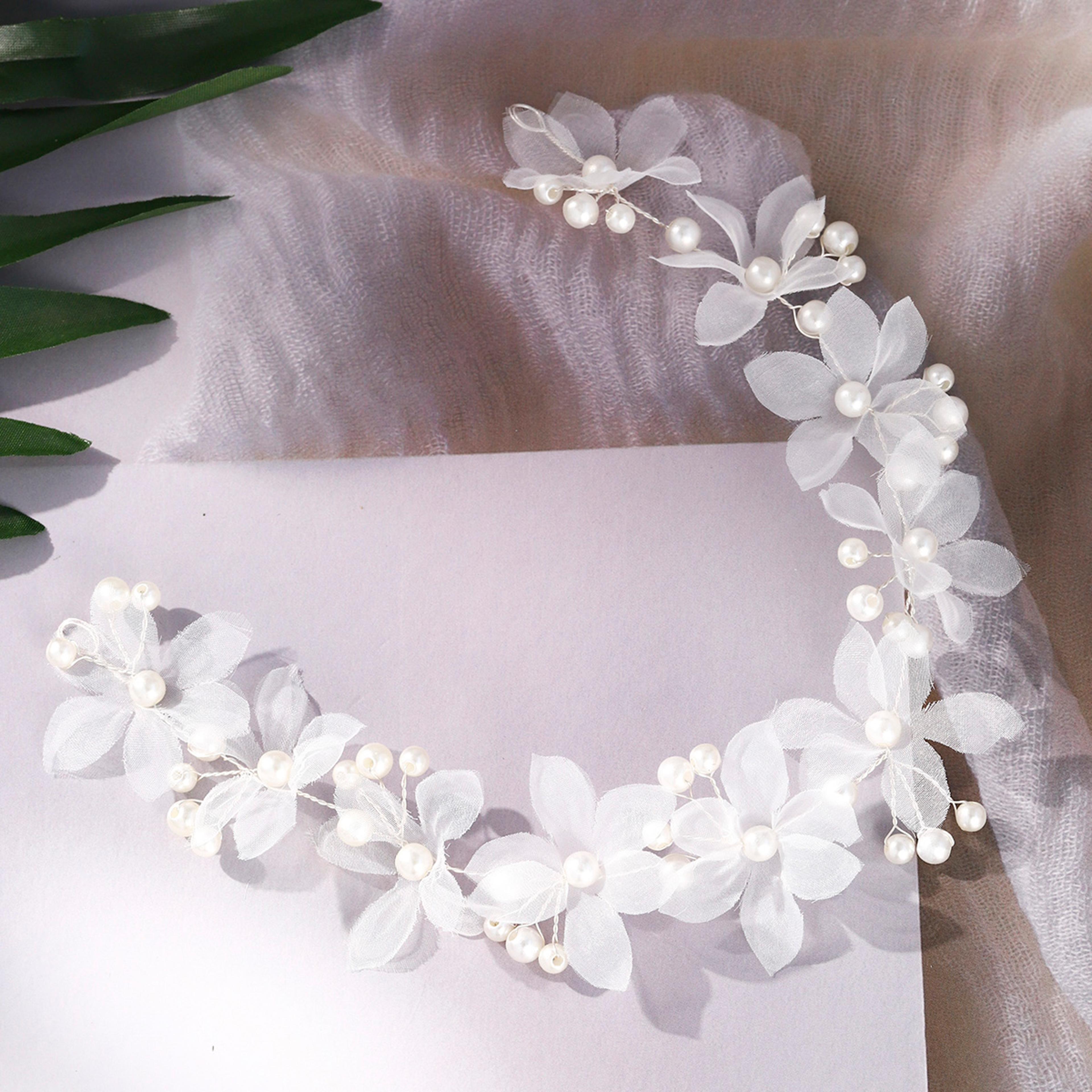 fairy white flower bridal hair vine pearl wedding headband for boho wedding accessories