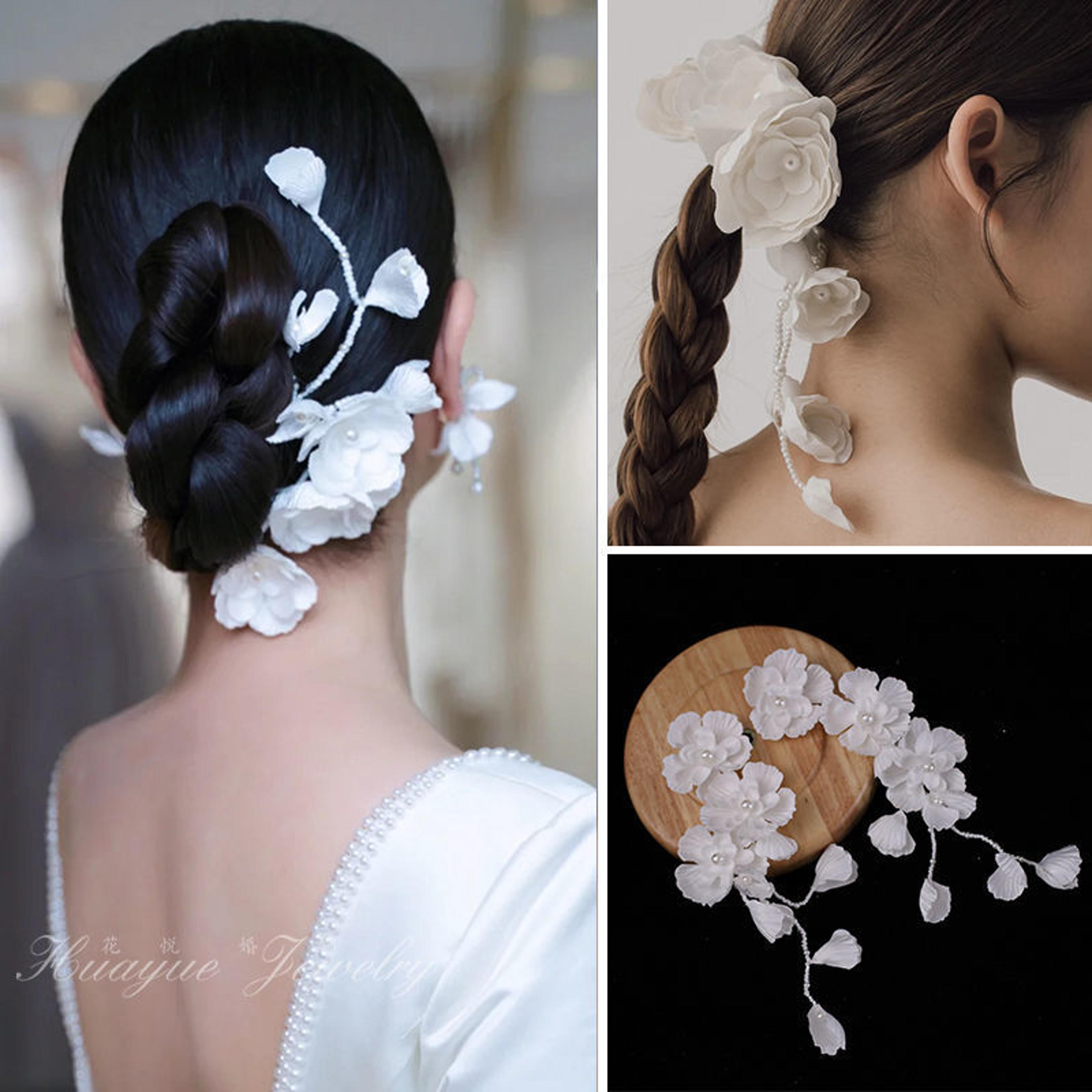 handmade floral pearl headband for bridal wedding and prom
