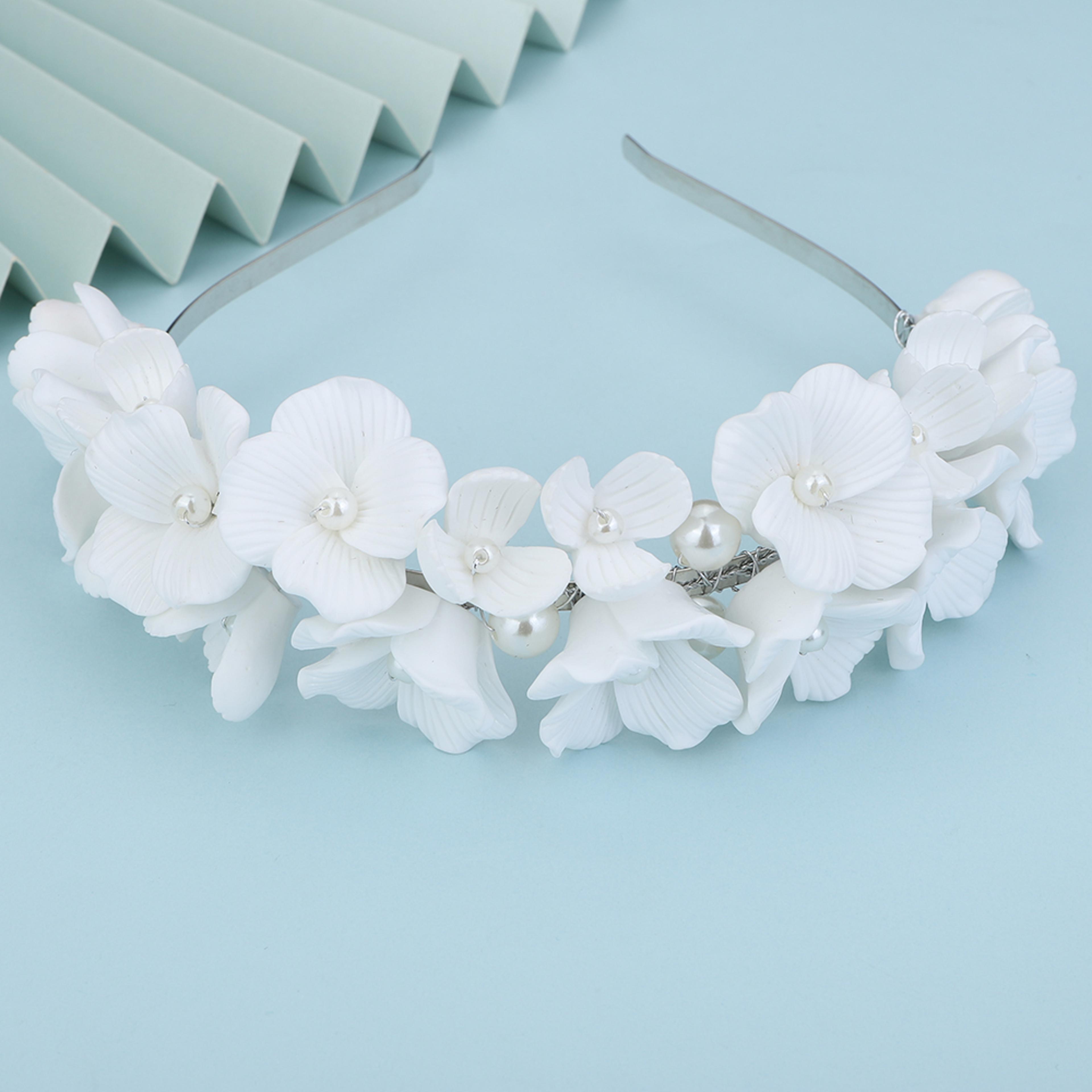 handmade bridal flower crown with pearls – elegant floral wedding headpiece & pearl tiara for brides