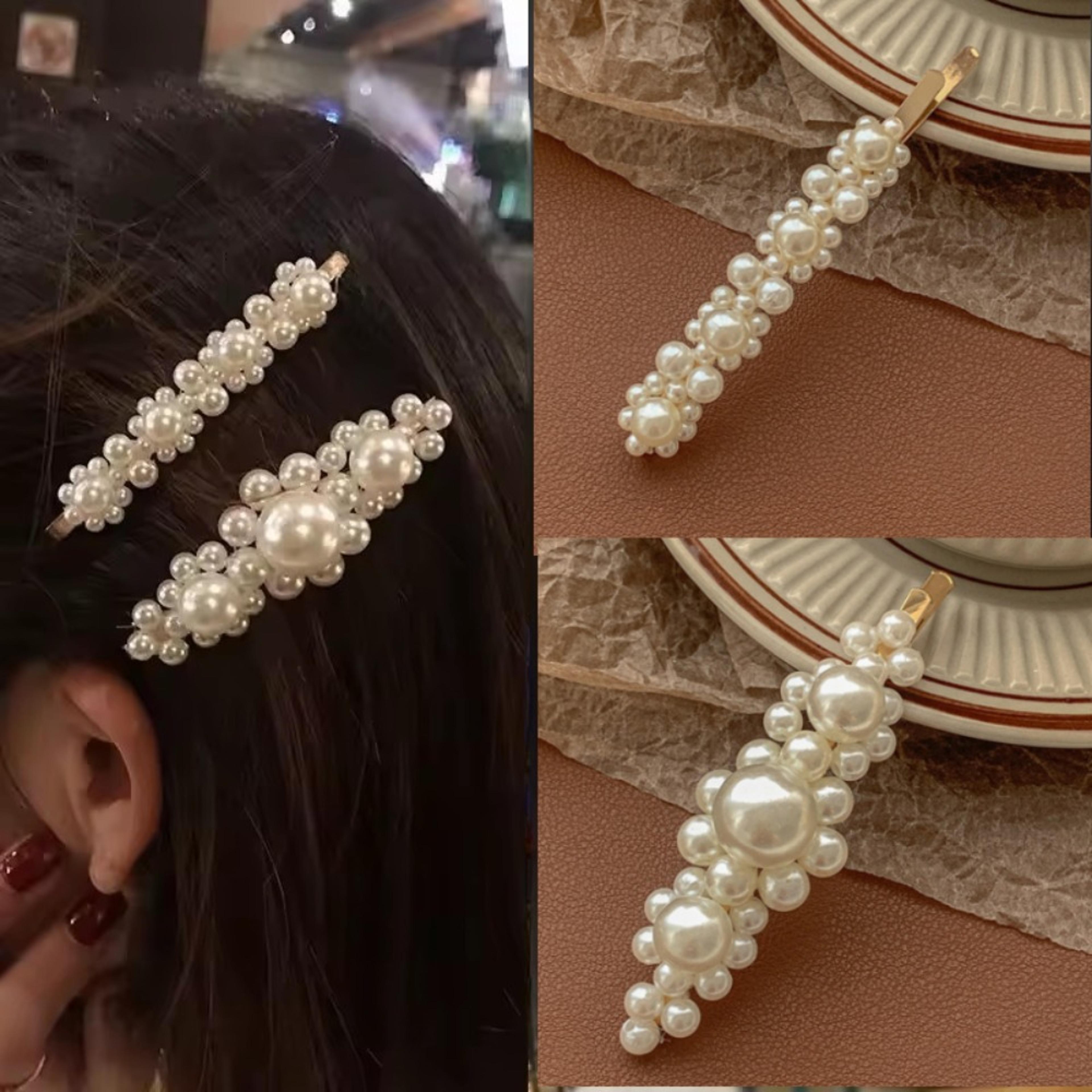 handmade pearl geometric flower hair clips for elegant bridal and daily hairstyles