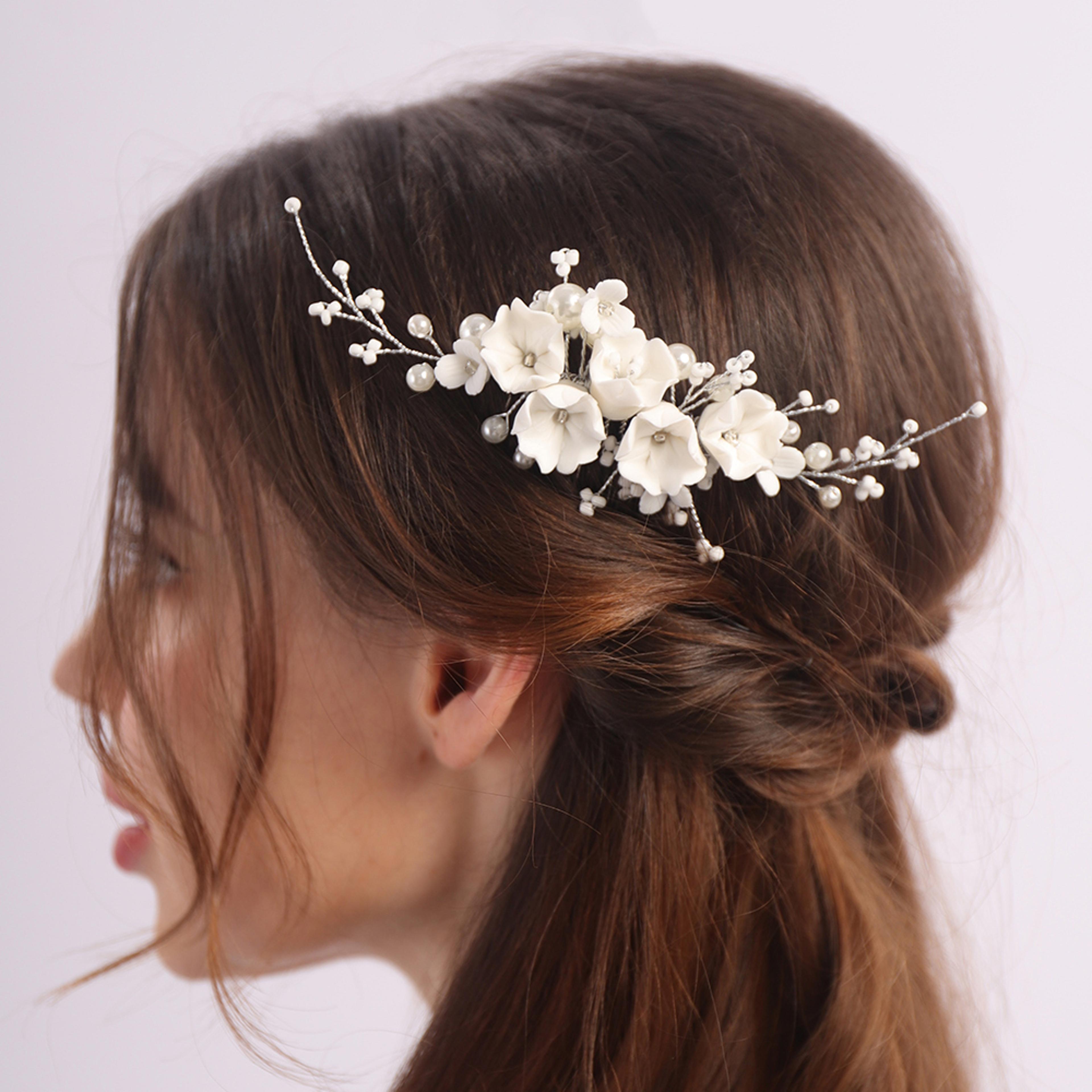 handmade pearl flower bridal hair comb – elegant wedding hair accessory for brides and bridesmaids