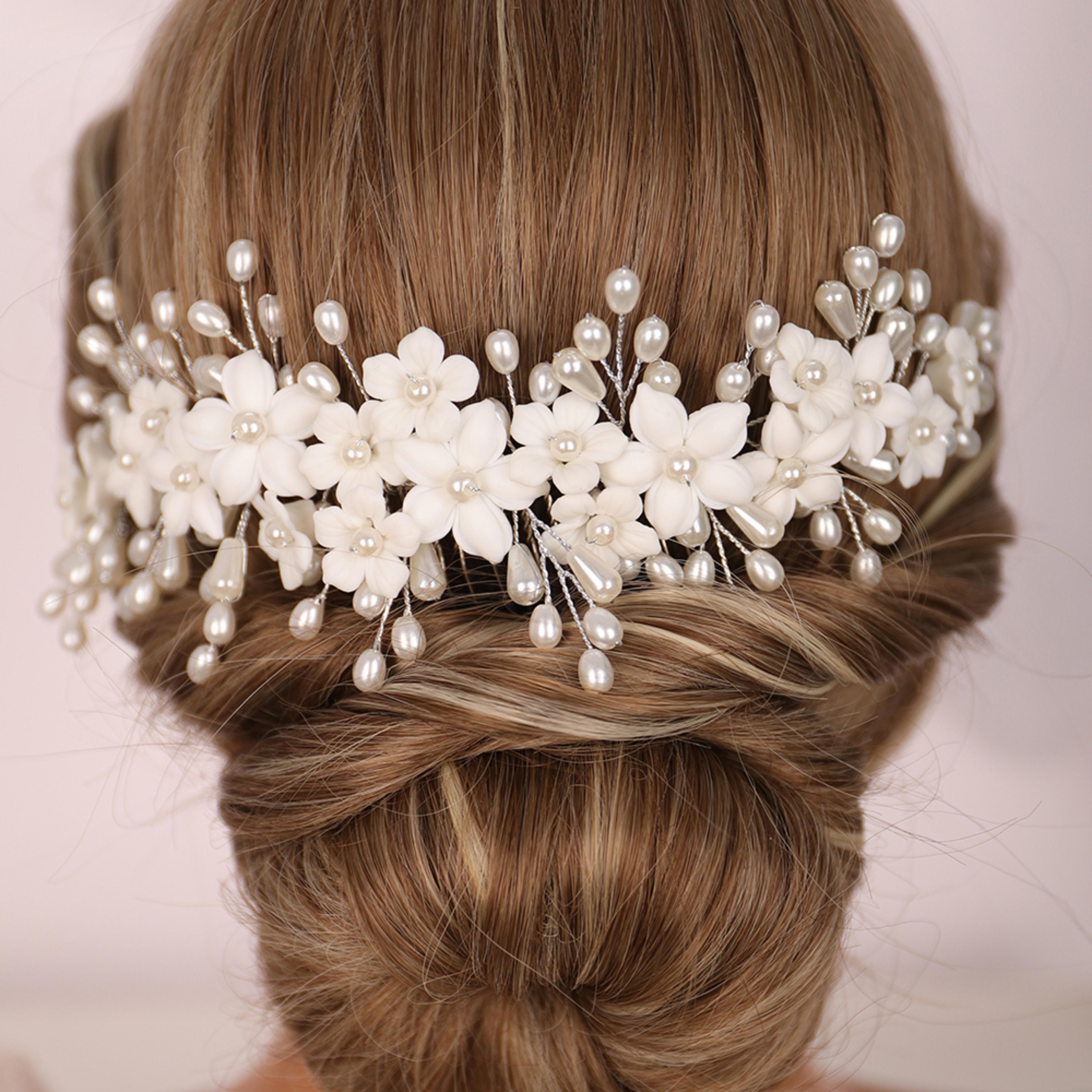 elegant ceramic flower bridal hair comb – romantic floral wedding hair accessories for brides