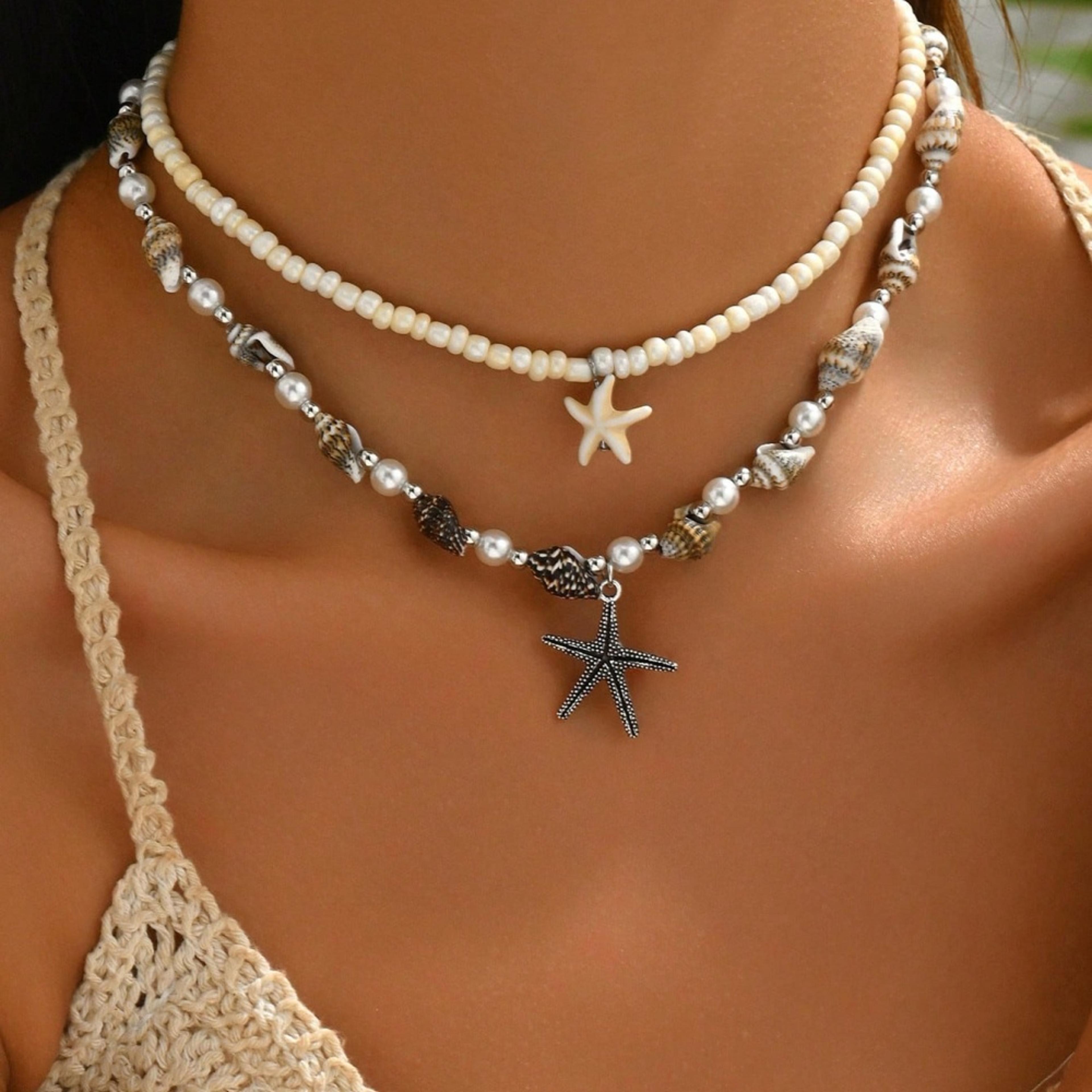 bohemian starfish pearl choker necklace handmade coastal beach jewelry gift for women