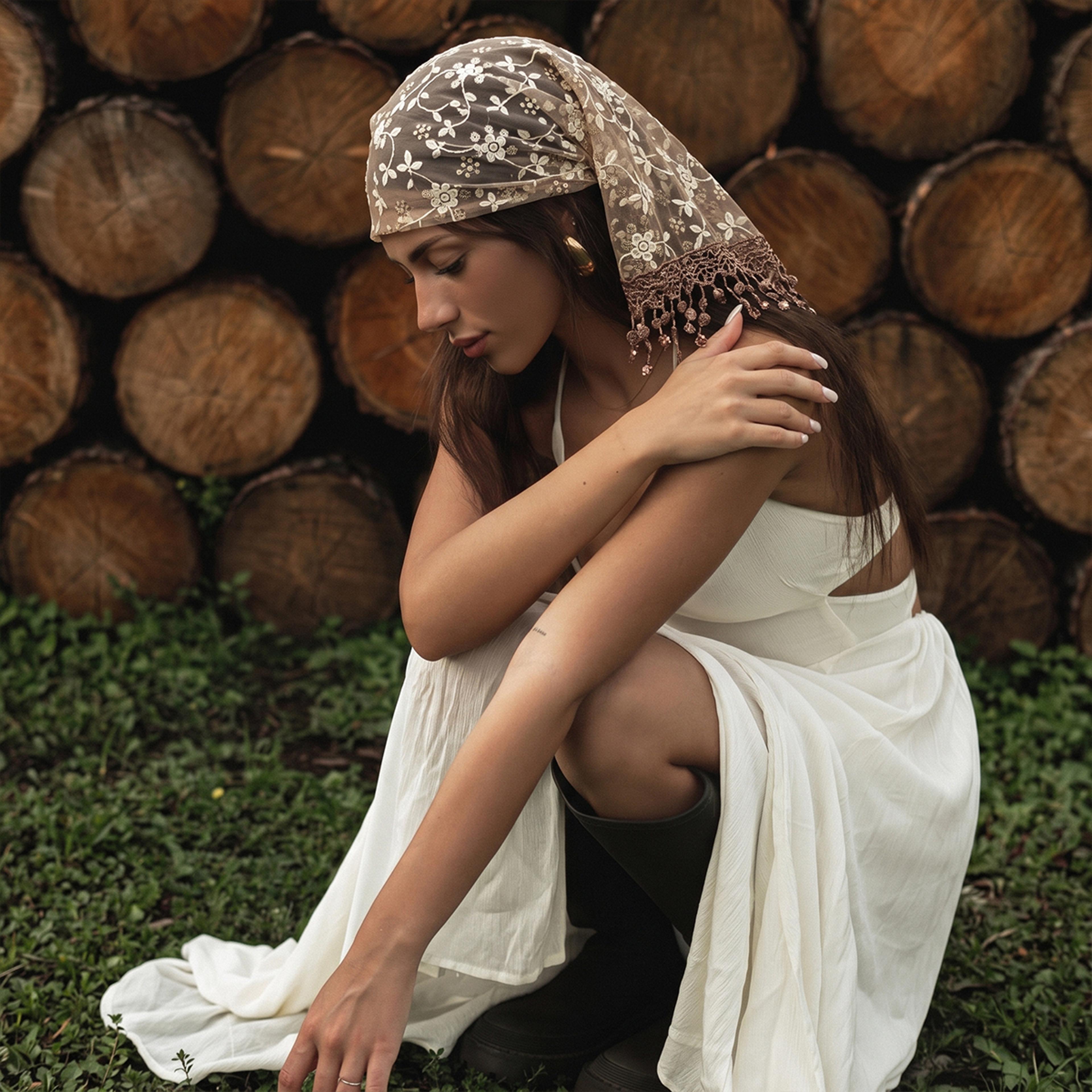 vintage floral lace bandana – elegant triangle headscarf and boho hair accessory