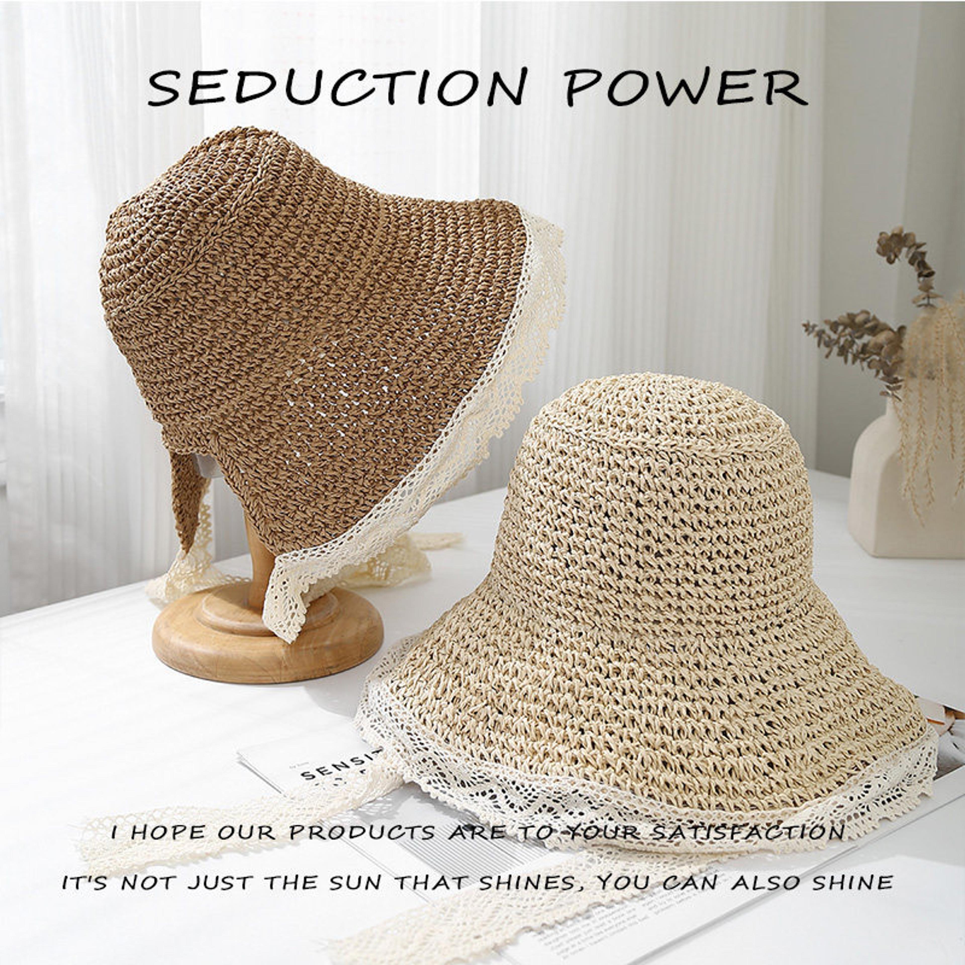 elegant lace bow womens straw sun hat – foldable wide brim beach hat