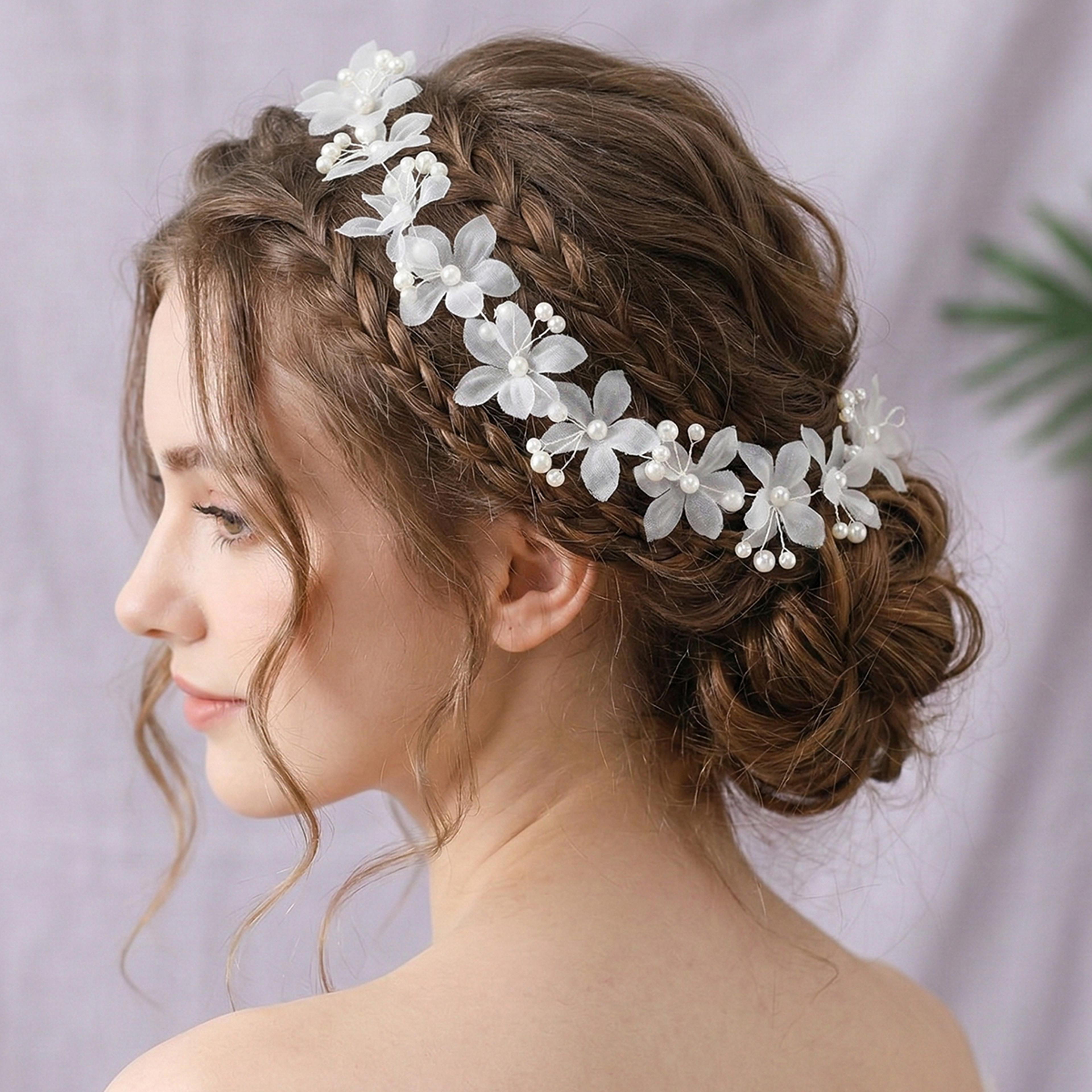 elegant pearl floral bridal hair vine – boho wedding headband for brides and bridesmaids