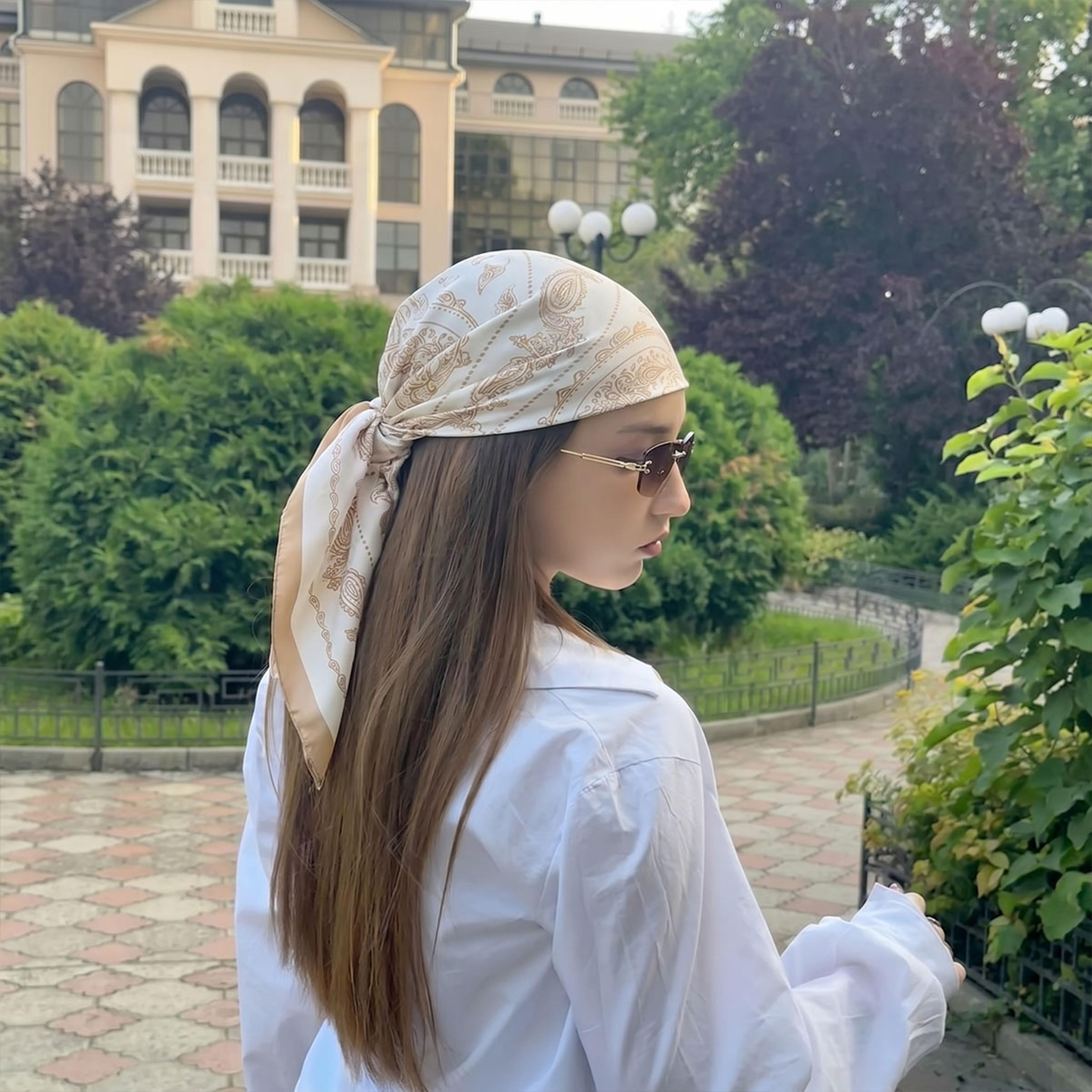 elegant satin hair scarf – versatile square neckerchief & fashion print head accessory for women
