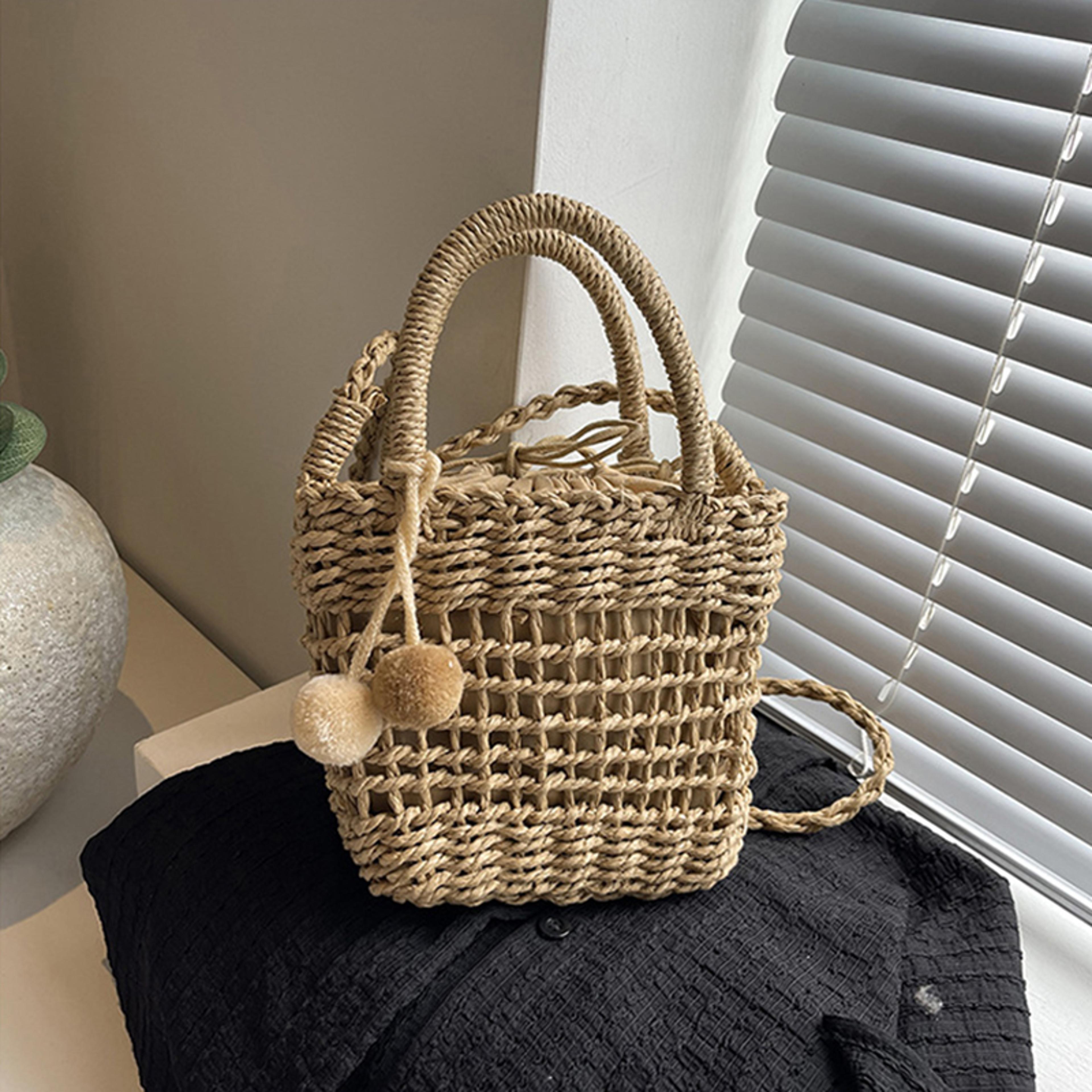 artisan woven straw crossbody bag – handmade rattan handbag for summer beach style