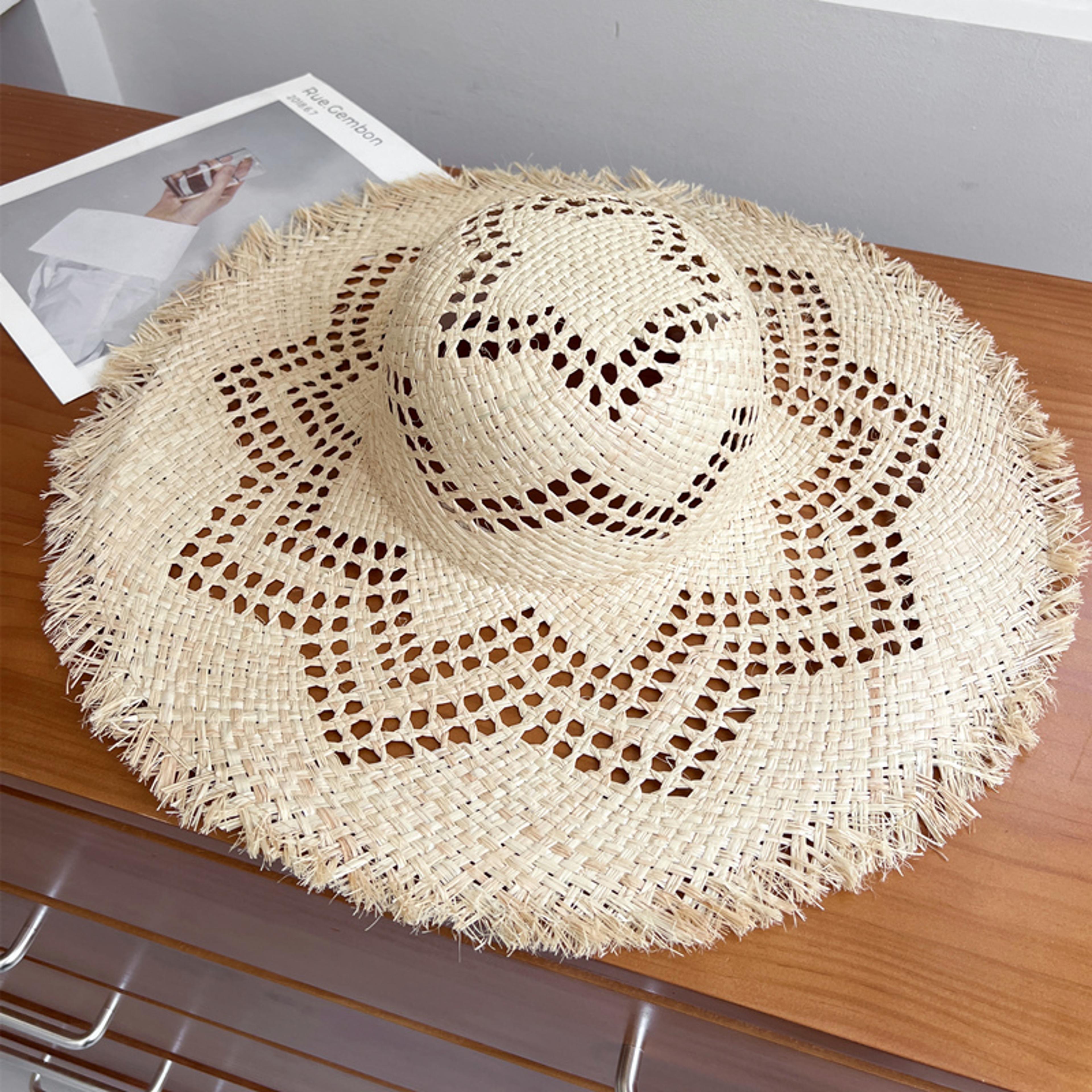 womens handmade wide brim straw hat breathable summer beach hat for uv protection