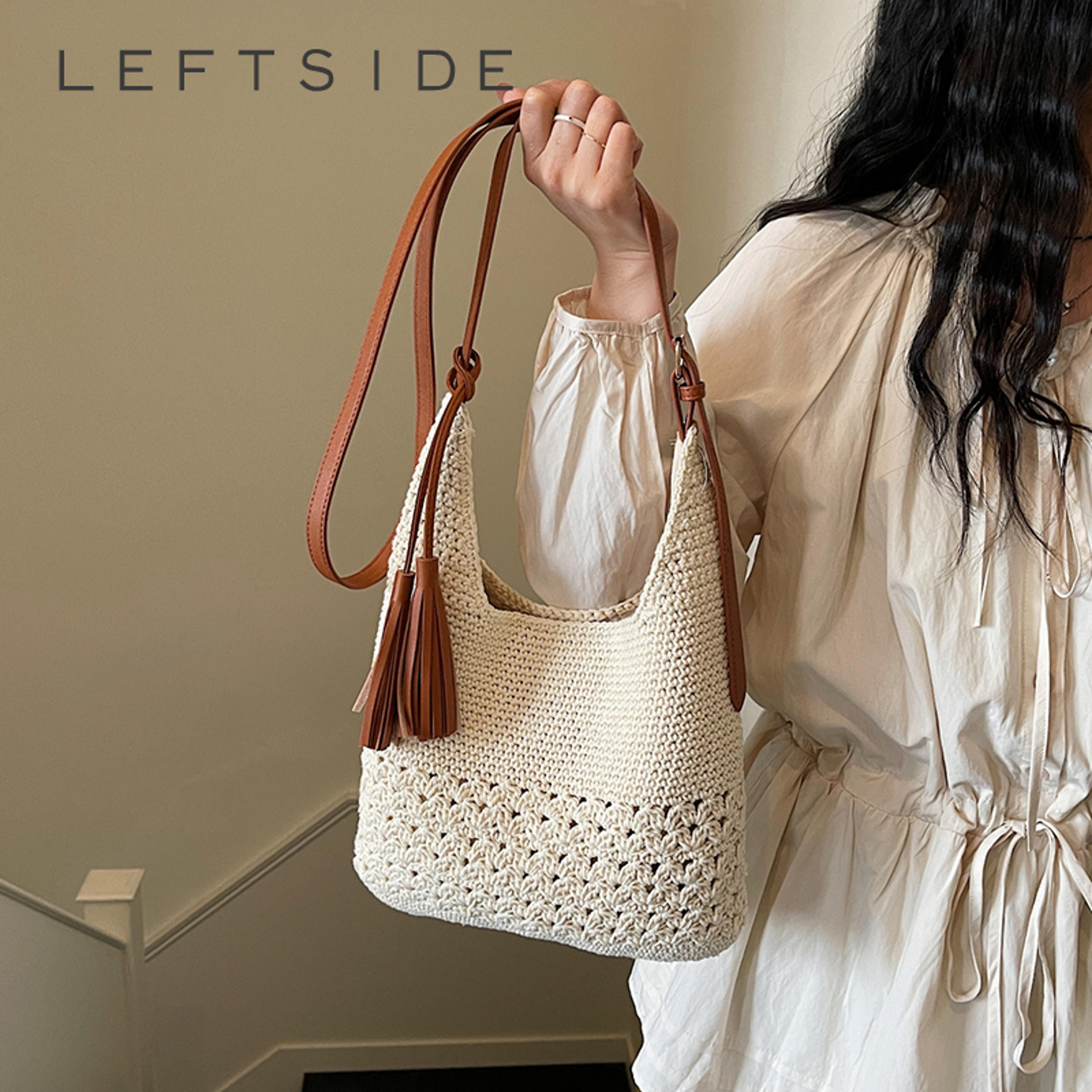 boho crochet bag with leather tassel: retro aesthetic woven leather crossbody and daily travel shoulder bag