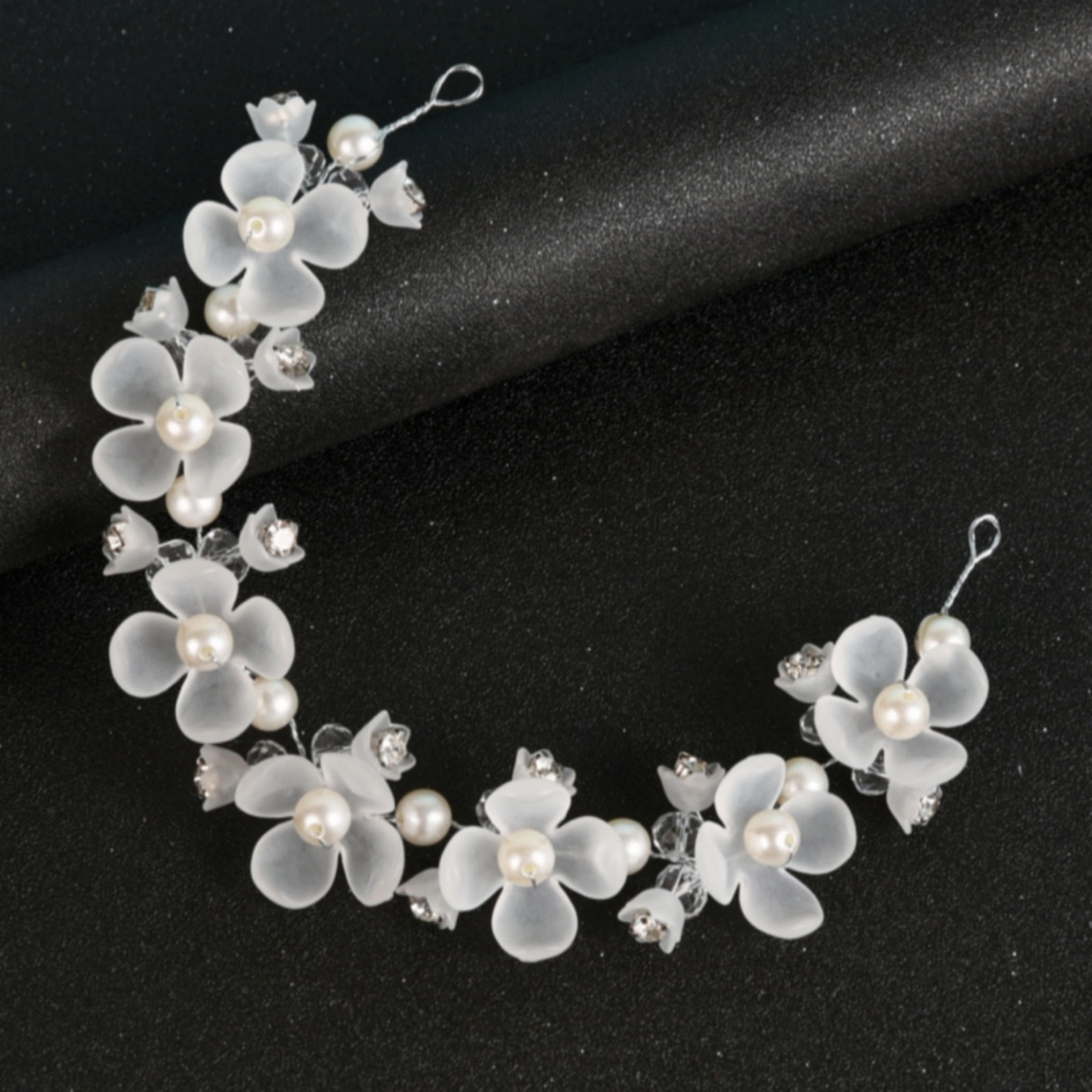 floral crystal pearl flower hair vine headband for wedding and bridal occasions