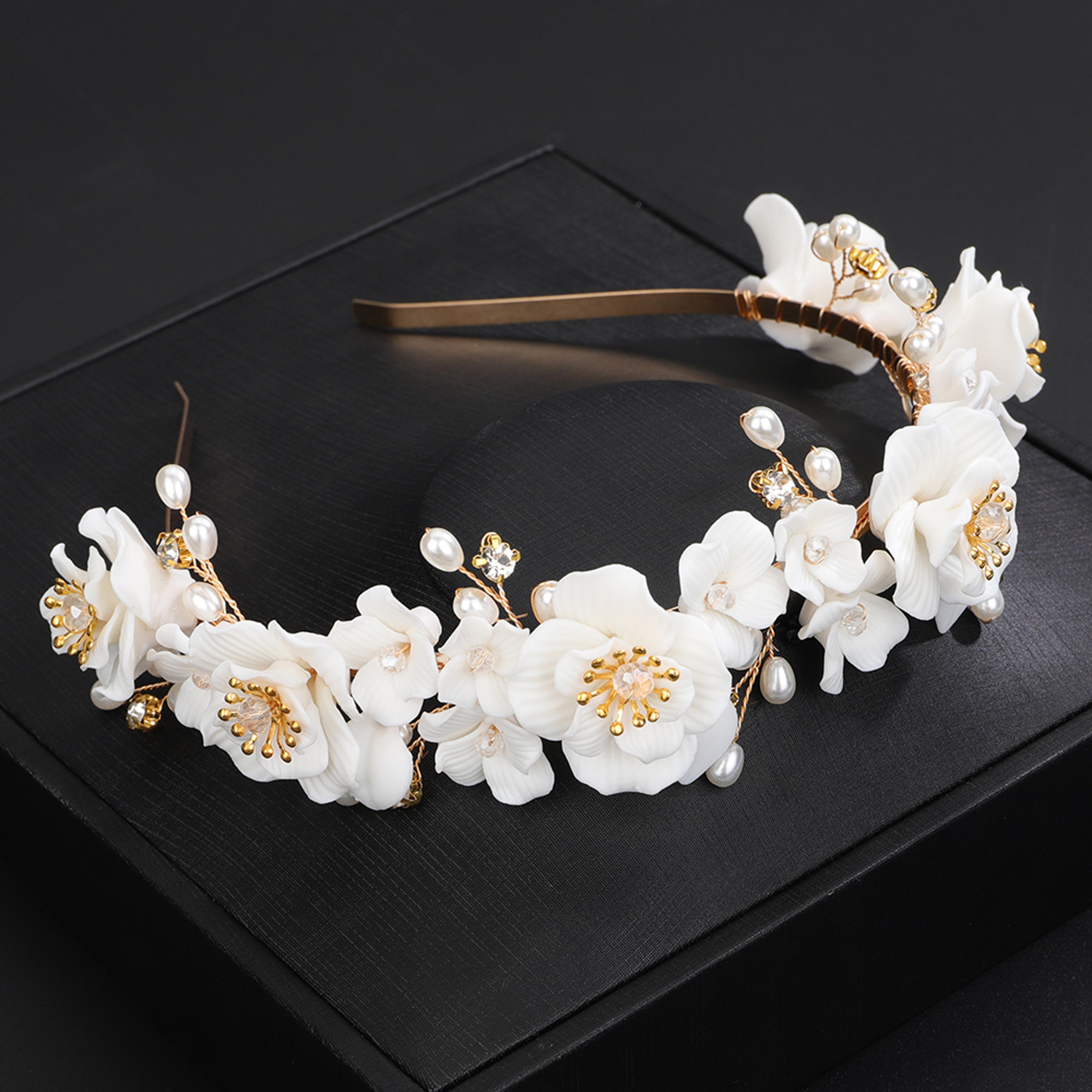 luxury gold pearl rhinestone bridal headband – handmade flower crown for weddings, parties, and prom hair accessories