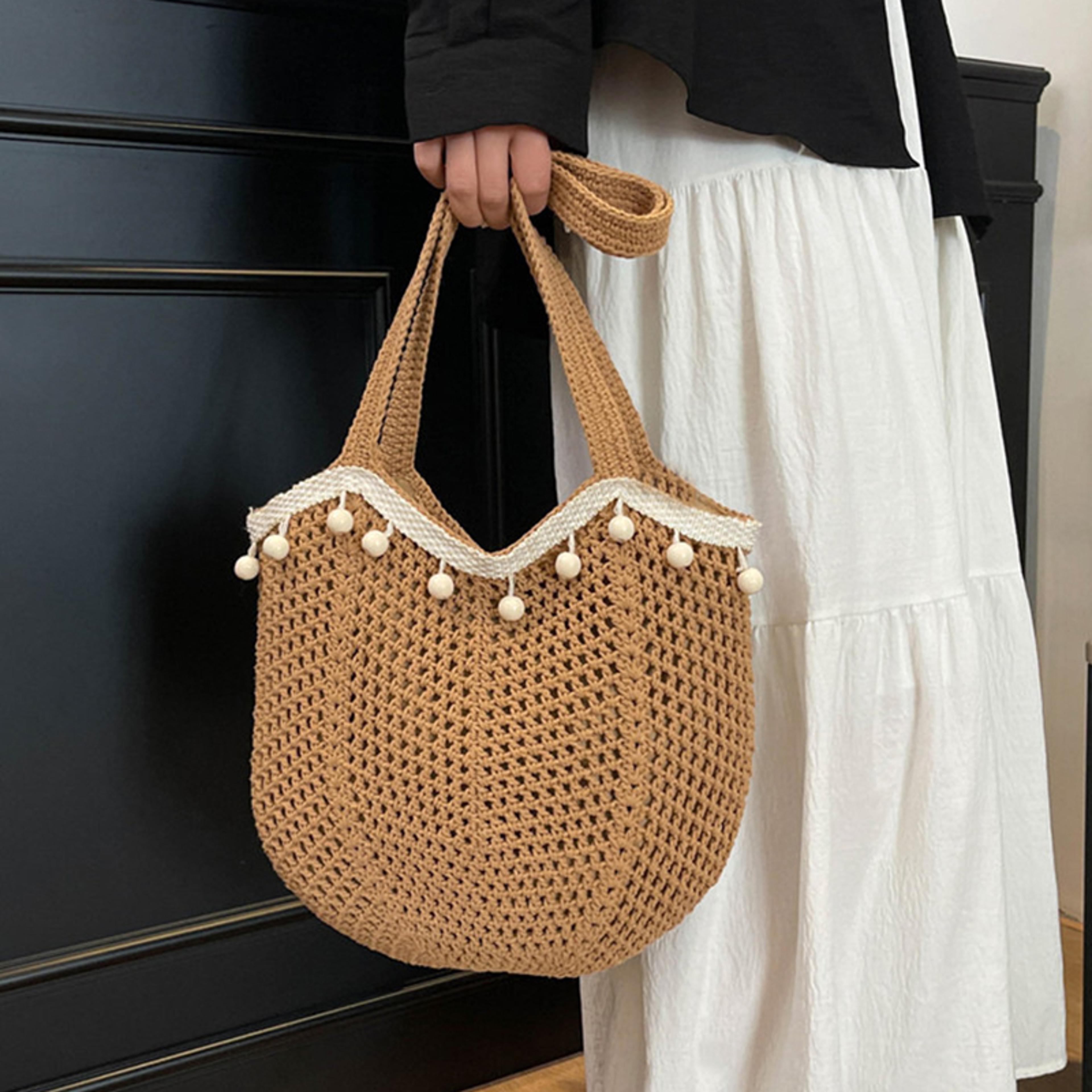 womens hollow woven crochet tote bag – large capacity mesh shoulder handbag for beach and summer travel