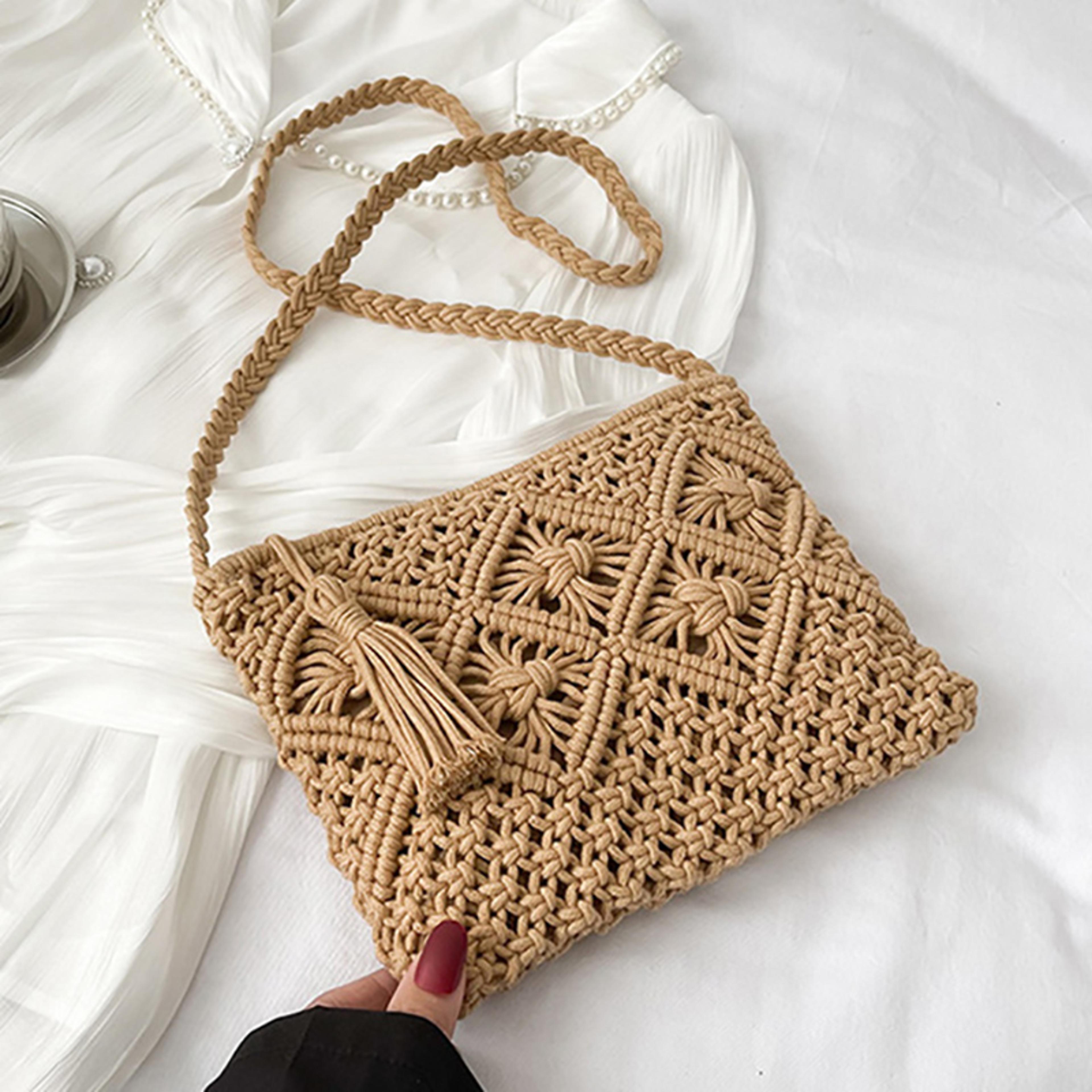 handmade straw crossbody bag: boho woven tassel shoulder purse for summer