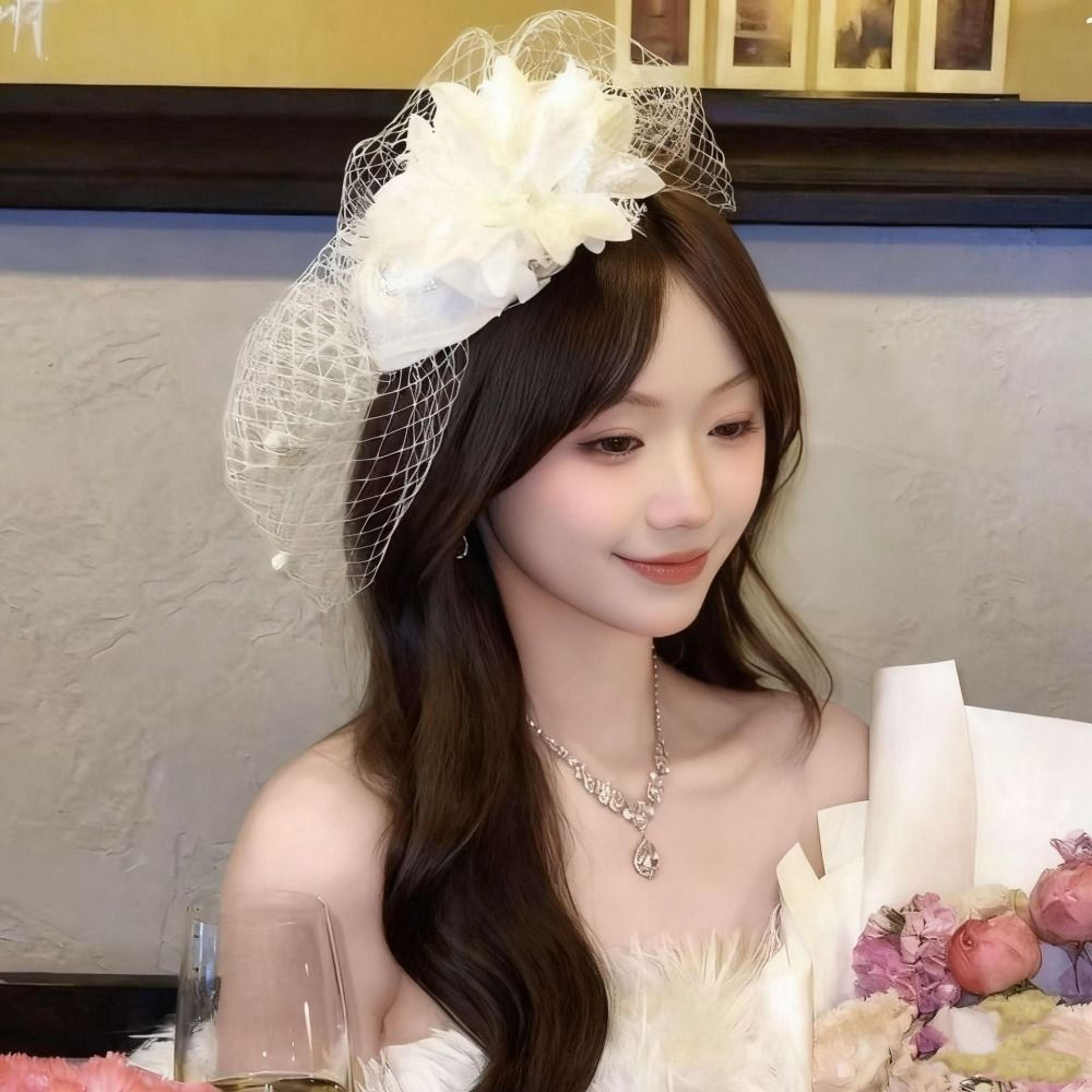 elegant floral feather fascinator hat with veil hair clip for tea party wedding guest