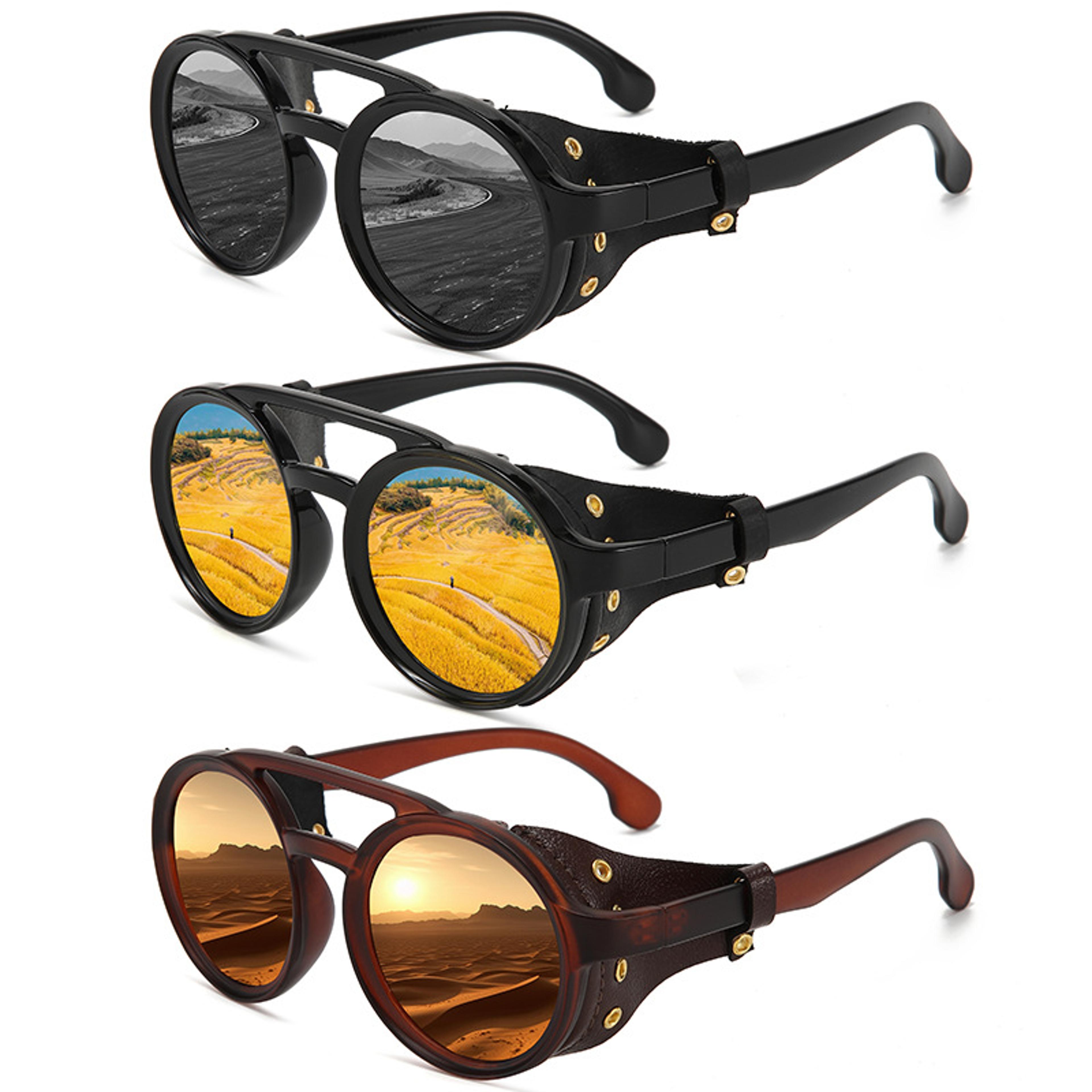 vintage leather round goggles: anti-wind outdoor sunglasses
