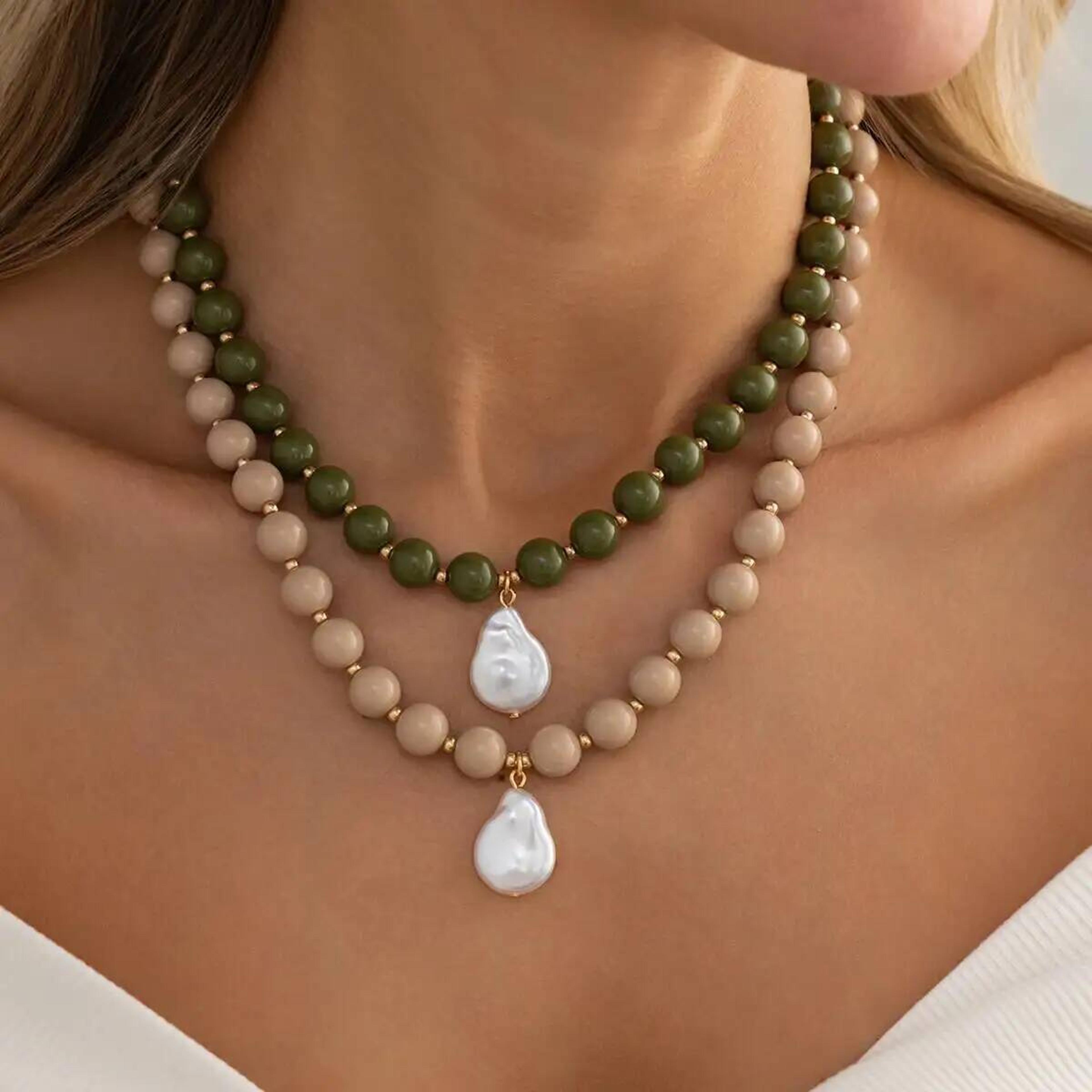 bohemian colorful beaded necklace with baroque imitation pearl pendant statement jewelry for women
