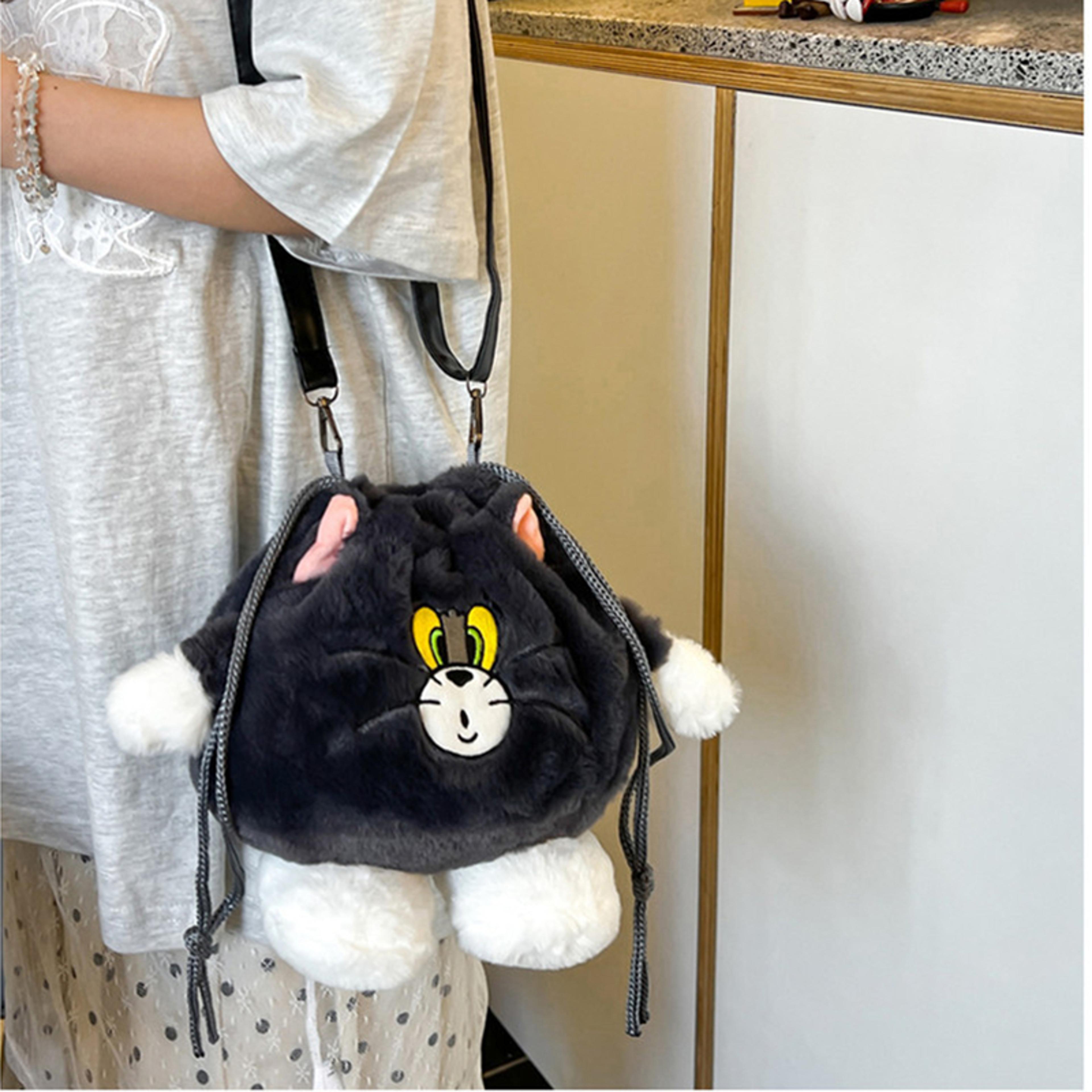 kawaii cartoon plush drawstring bag – soft doll shoulder bag for girls