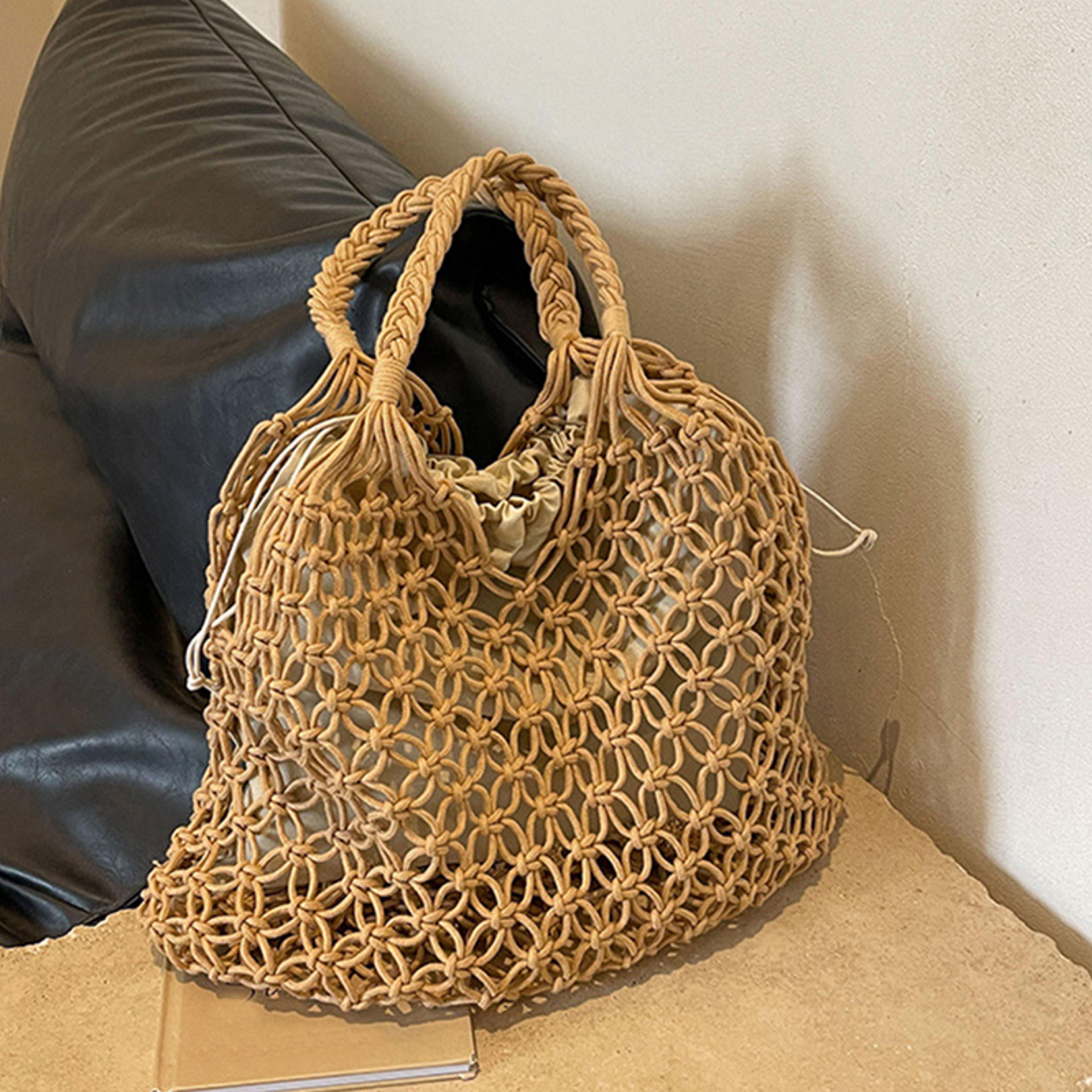 summer bohemian crochet tote bag – aesthetic woven boho beach handbag