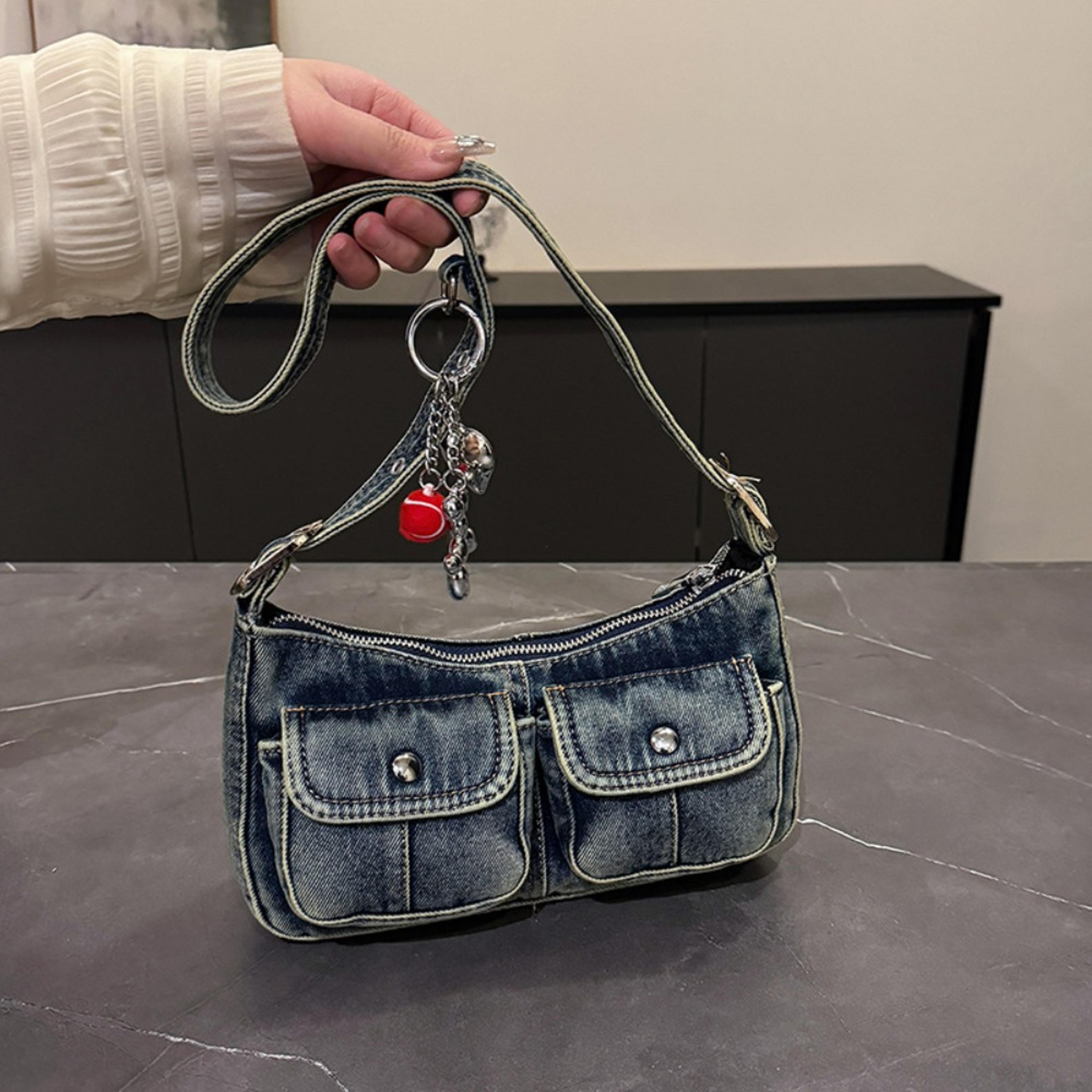 retro denim underarm bag - vintage style crossbody purse for women
