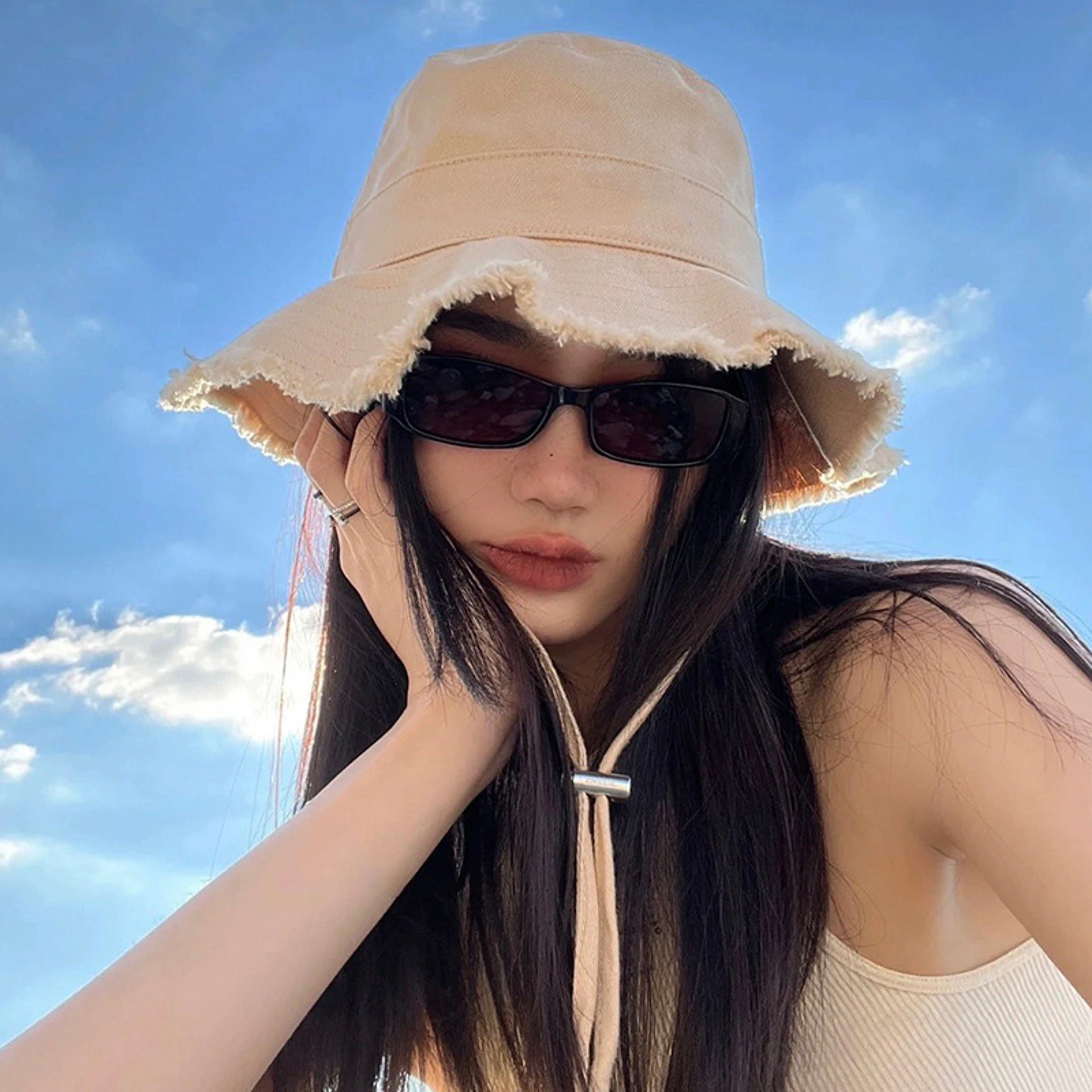 womens soft cotton foldable bucket hat with tassel brim - chic sun protection cap for beach and travel