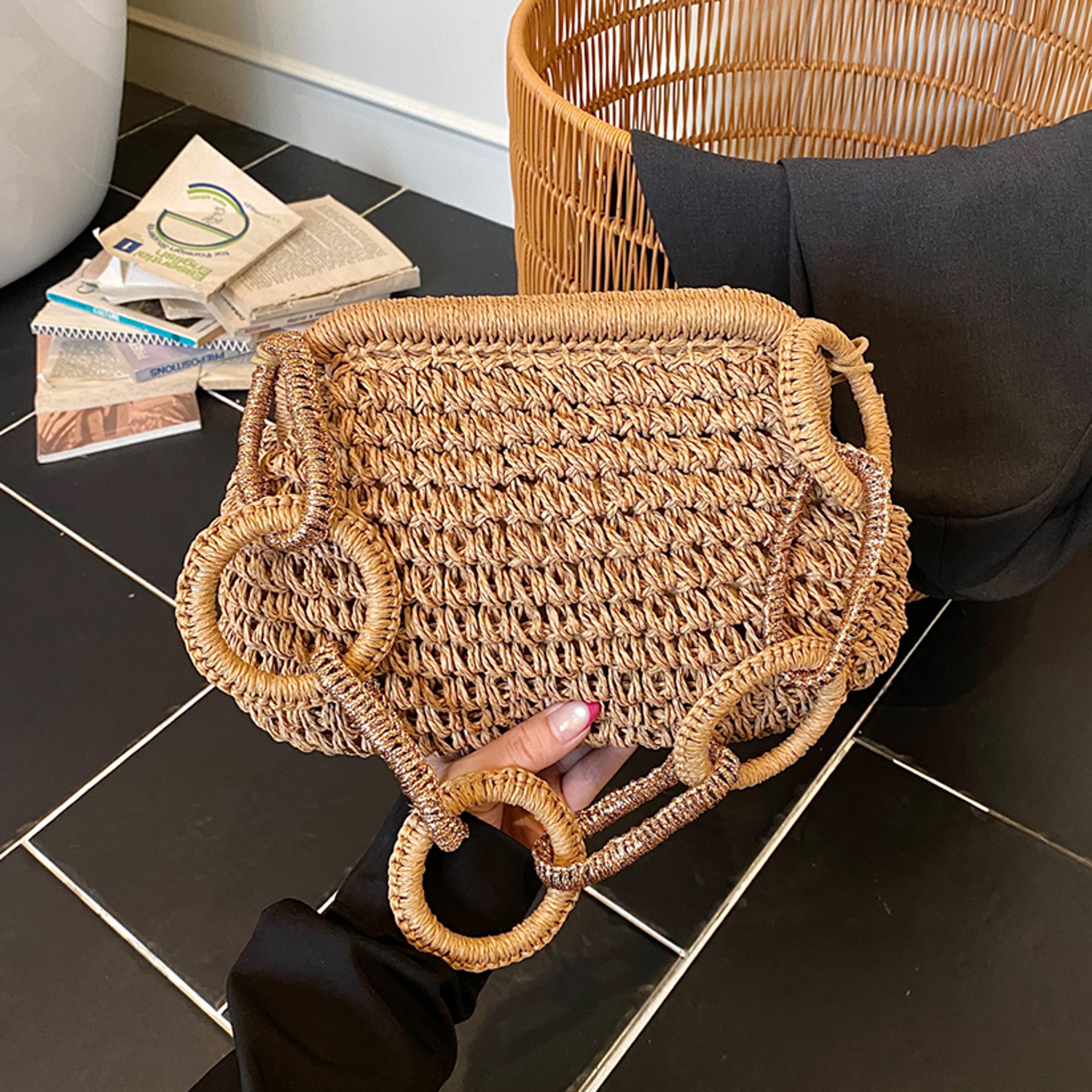 chic round ring straw beach bag – summer cloud dumpling handbag