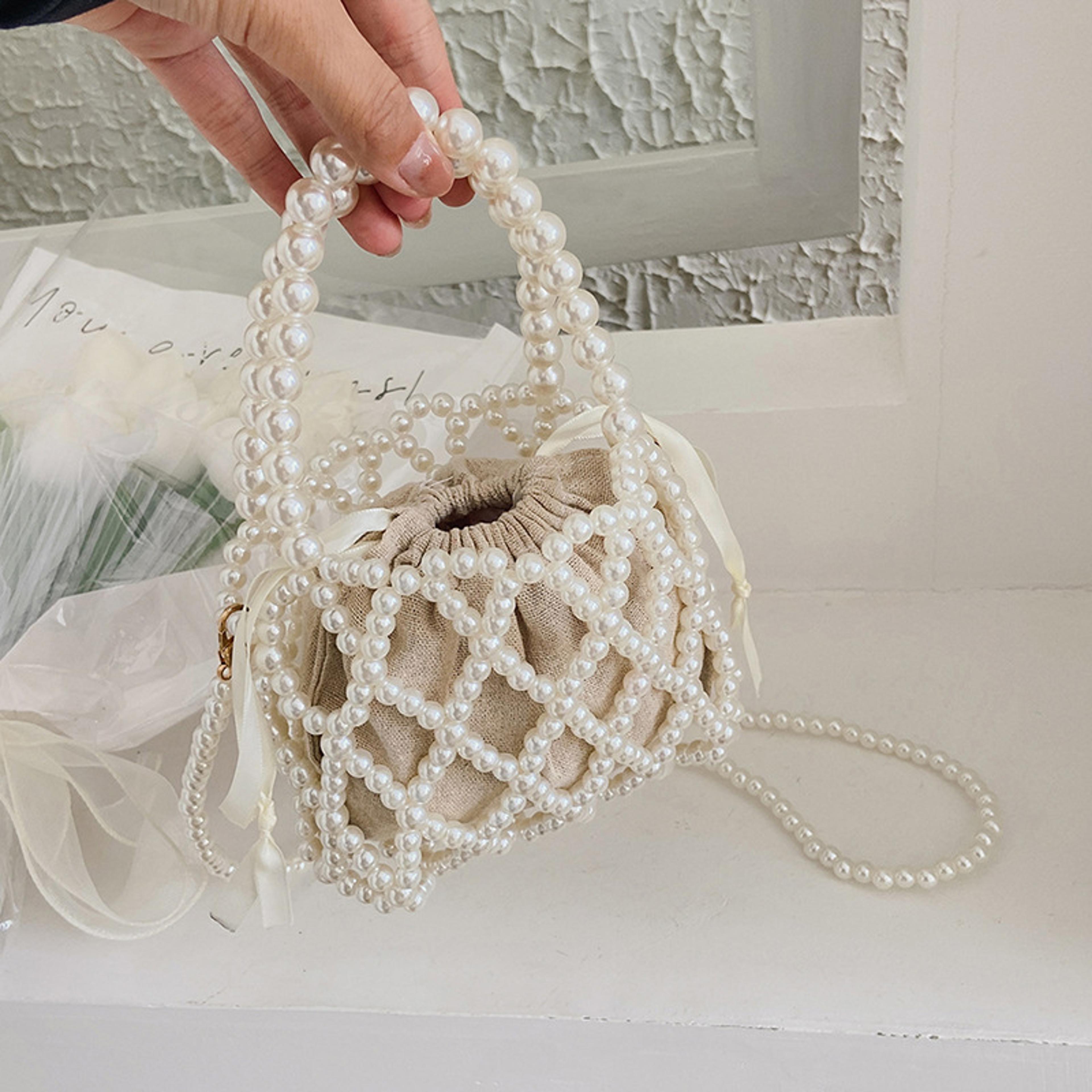 bohemian beach bag: summer straw tote with pearl details & woven crossbody strap