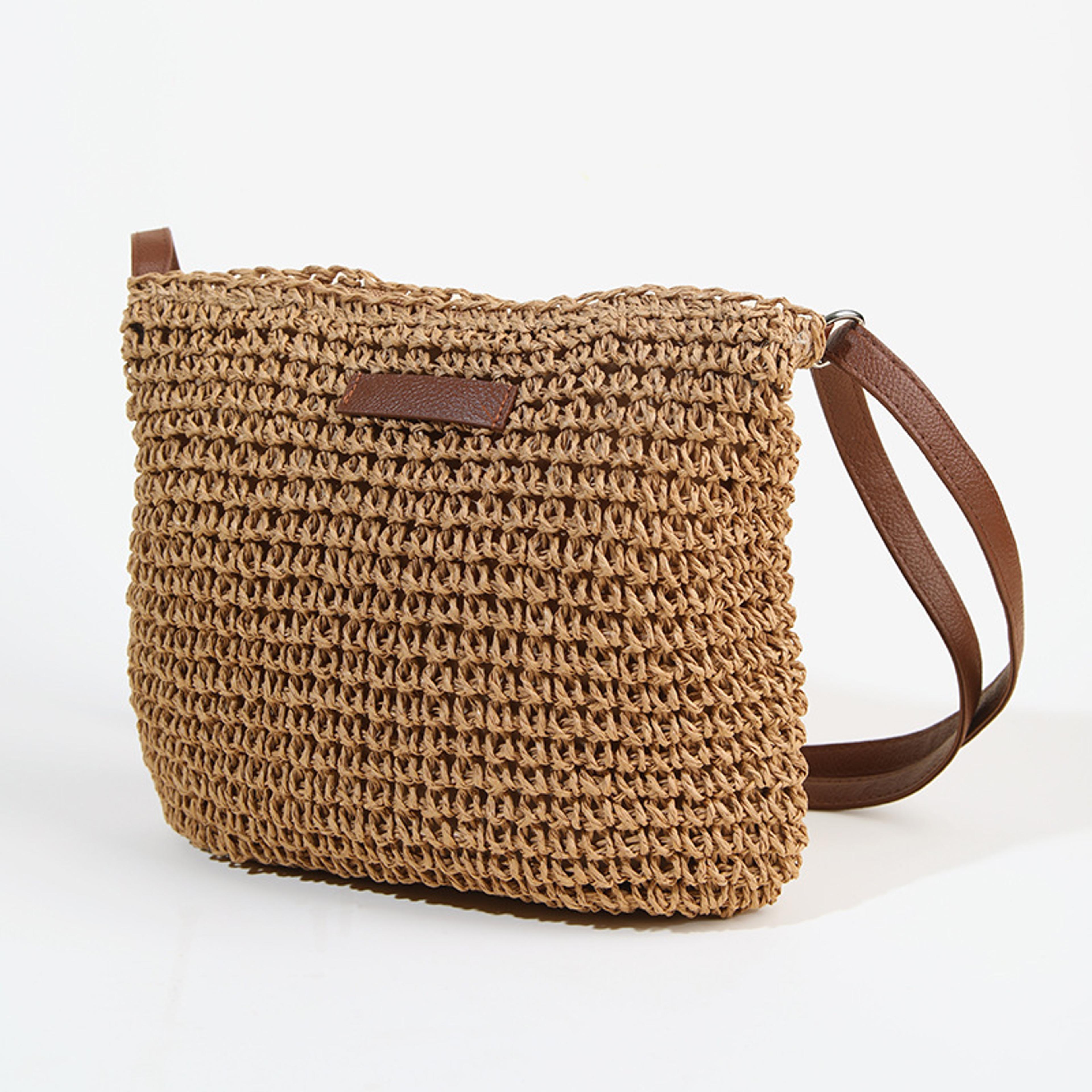 chic woven straw bag for women trendy summer beach crossbody bag handmade boho shoulder purse