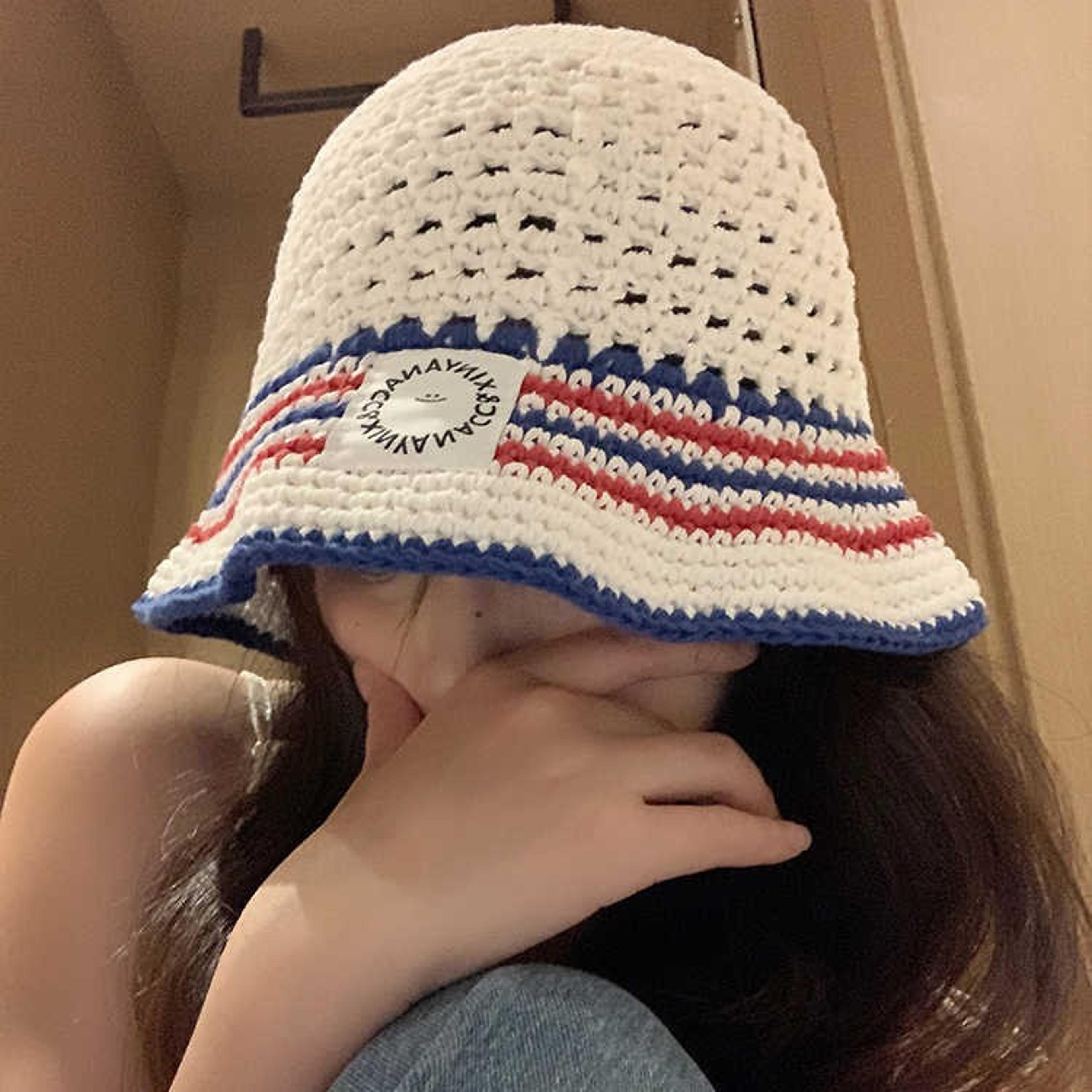 korean style contrasting striped knitted bucket hat – lightweight summer fisherman hat & beach sun cap