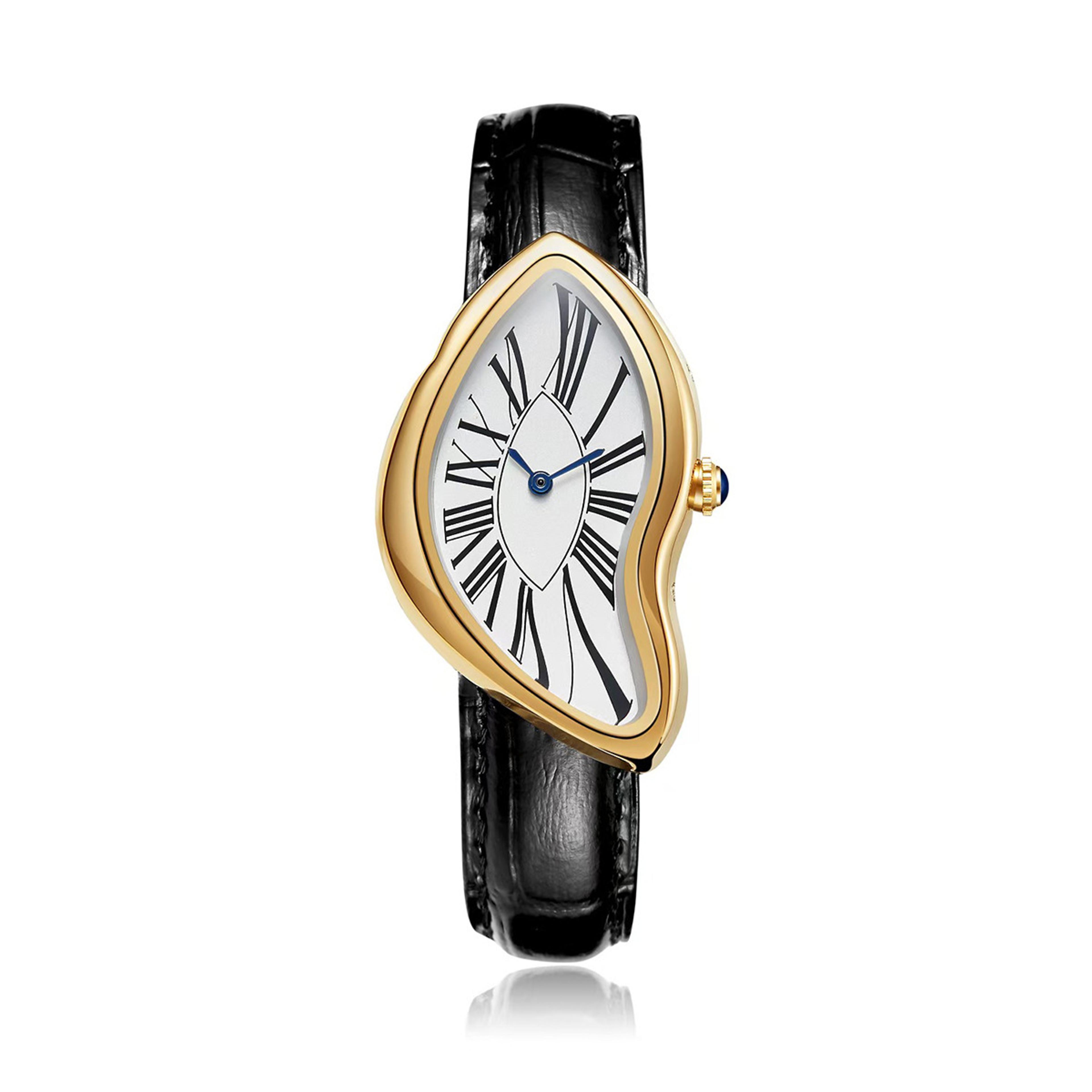 alien crash melt twist y2k watch – creative irregular unisex wristwatch with leather strap