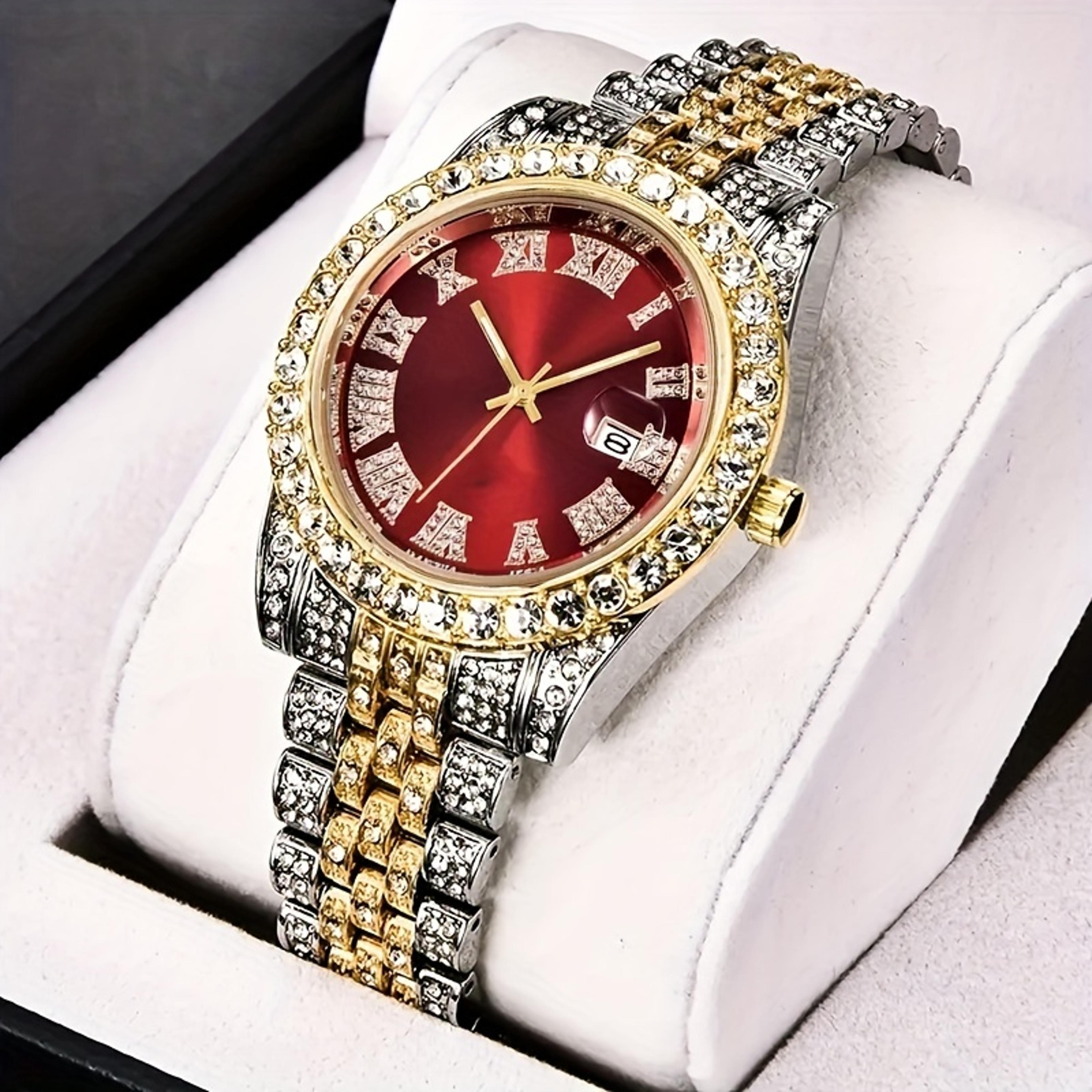 iced out hip hop watch for men oversized rhinestone quartz timepiece with stainless steel band