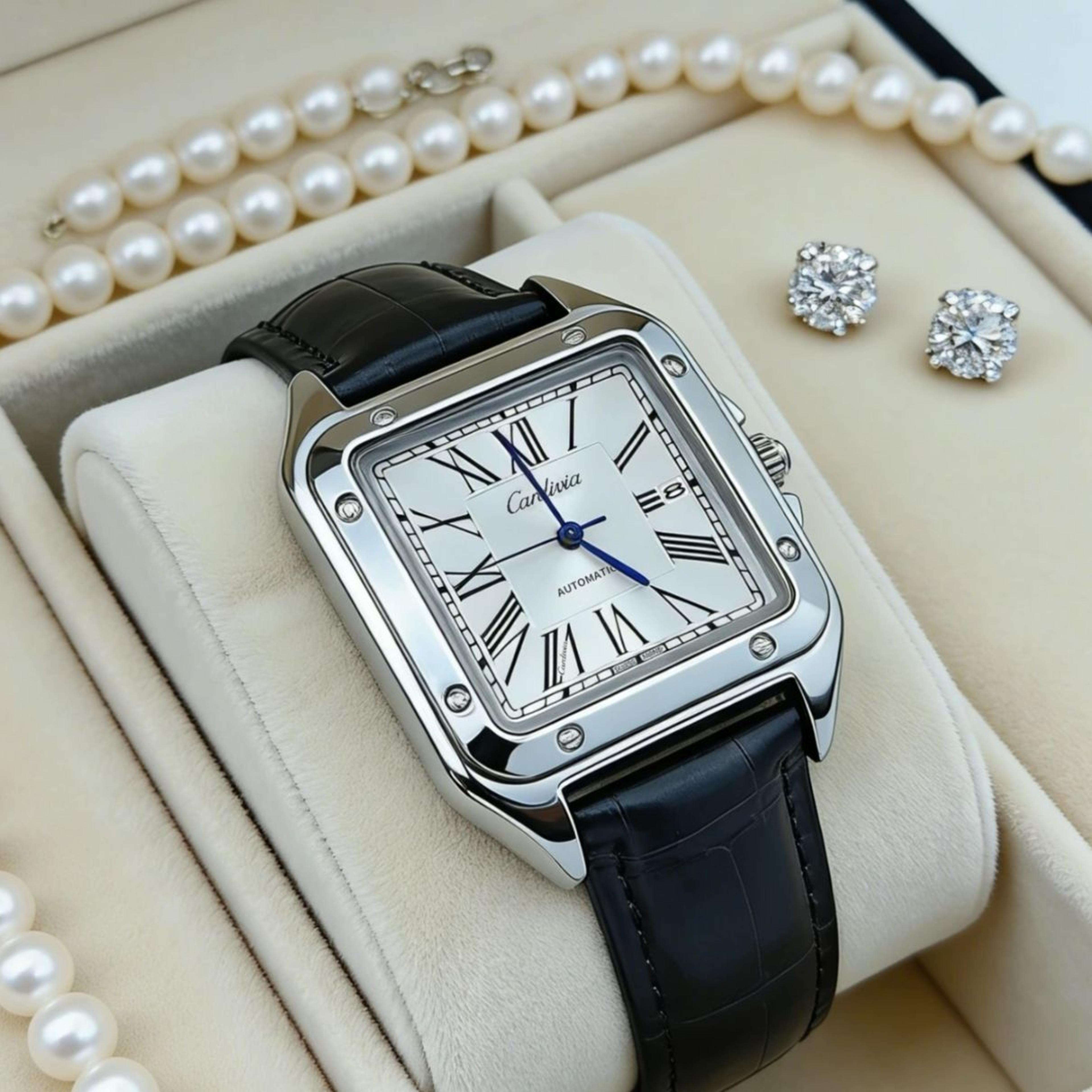 luxury square roman numeral quartz watch: classic leather strap business dress wristwatch