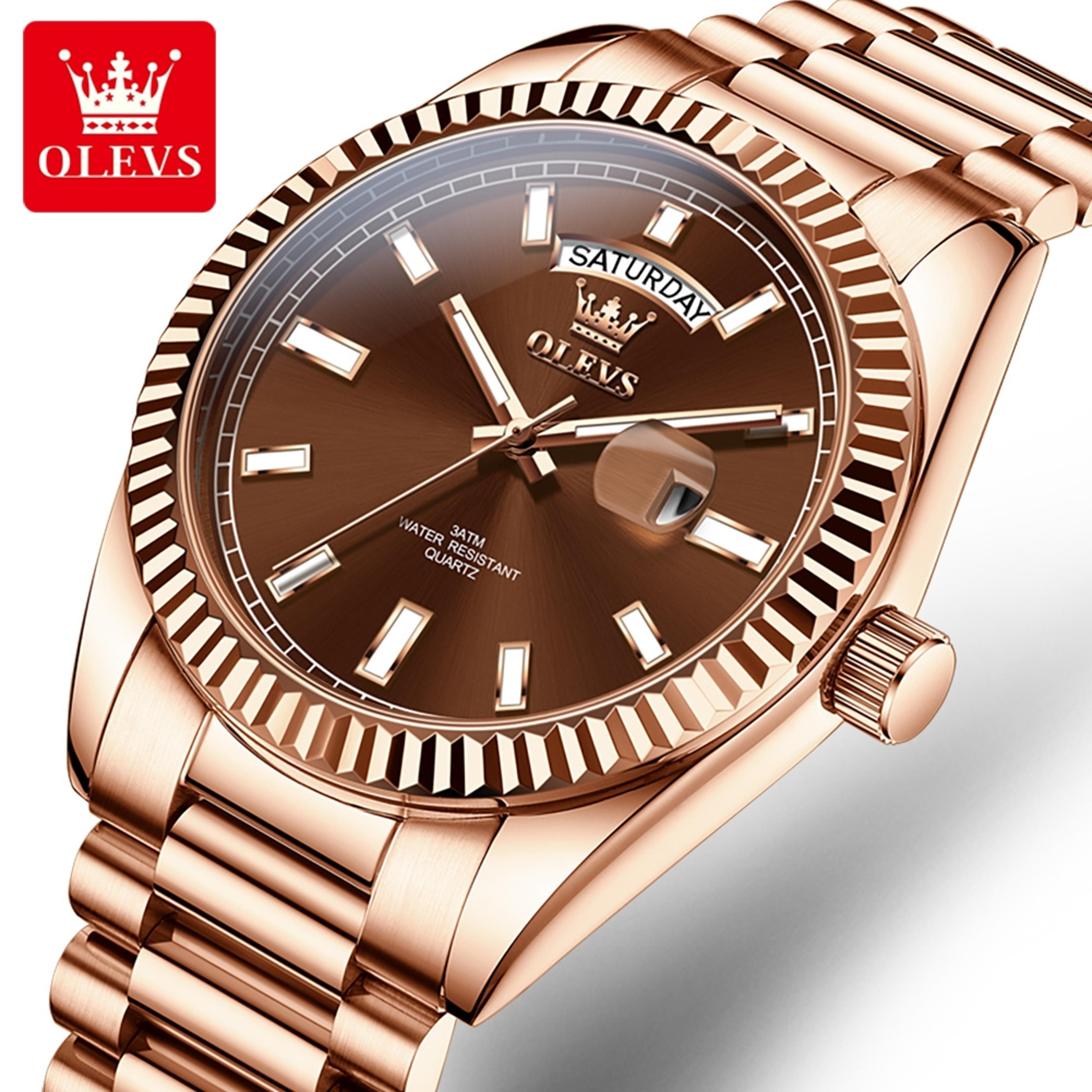 olevs rose gold luxury watch for men