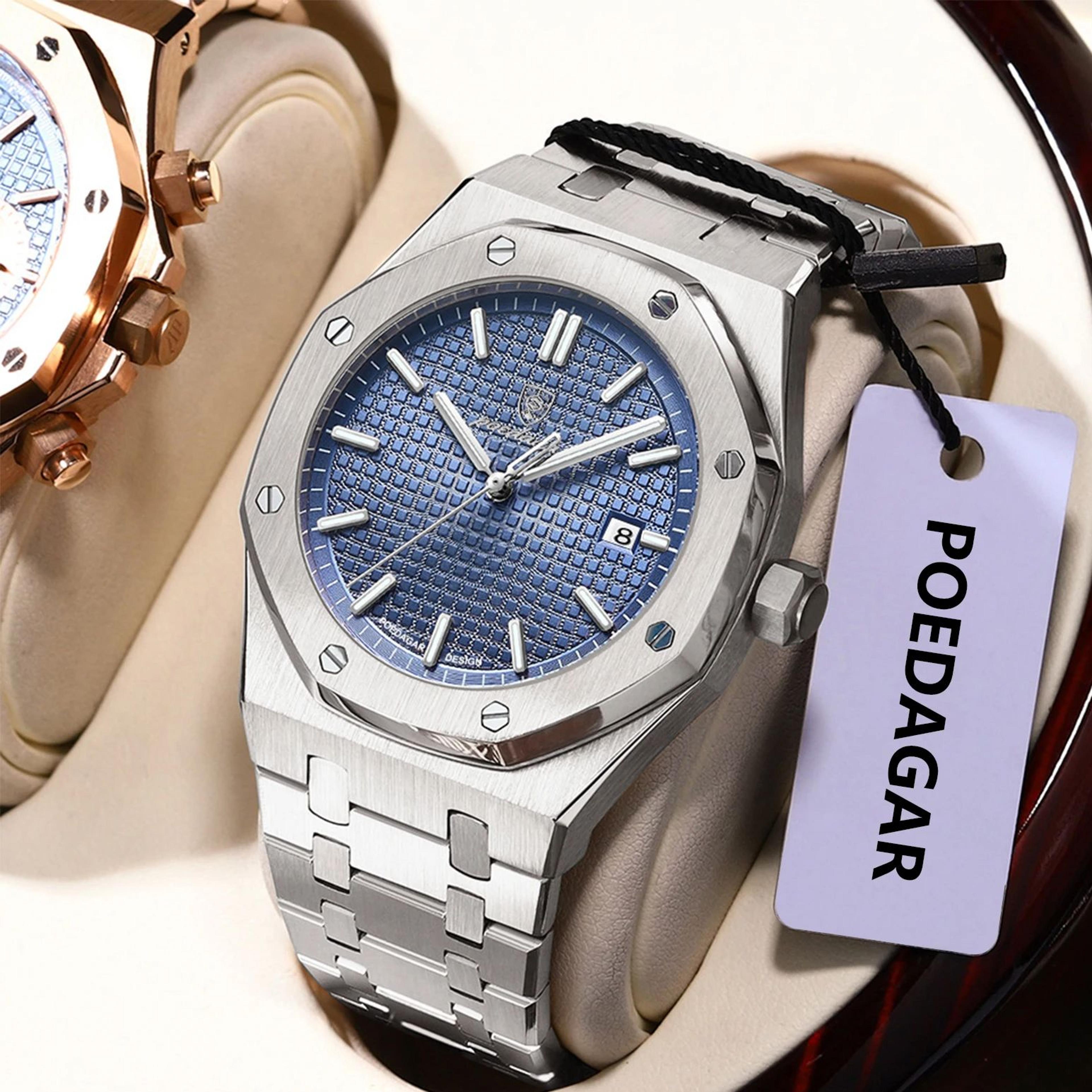 poedagar luxury stainless steel quartz watch for men