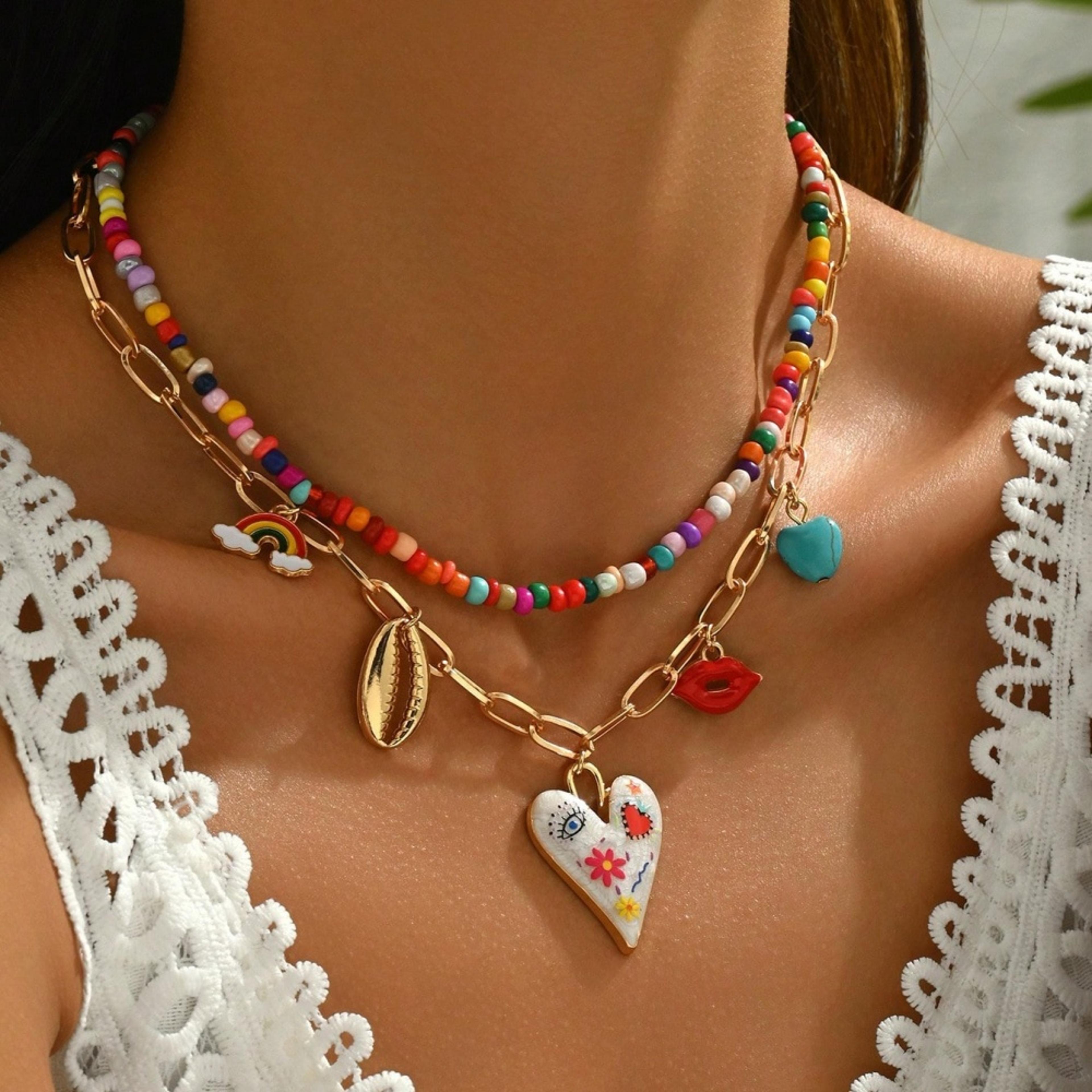 bohemian multilayer beaded pendant necklace