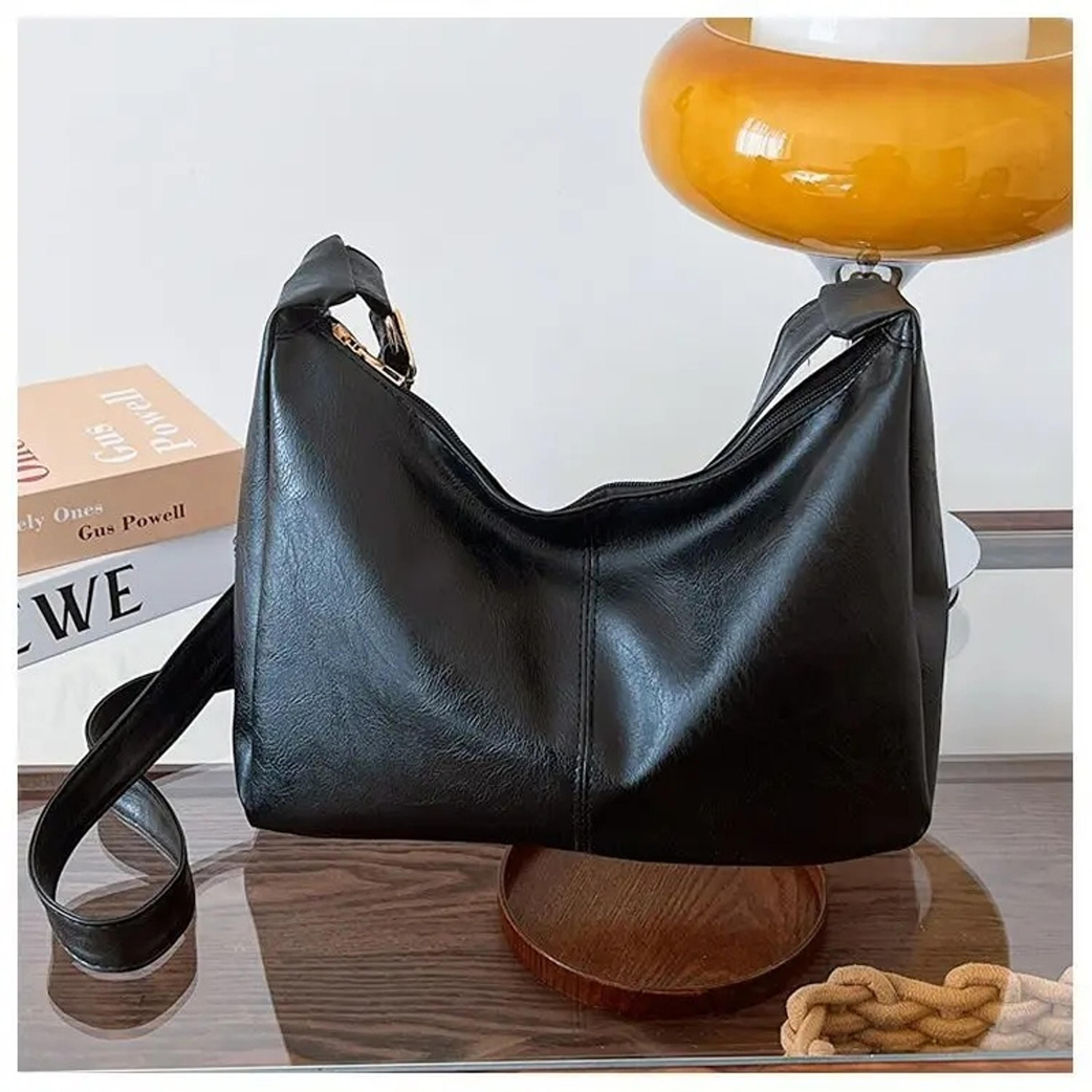 vintage pu leather tote bag for women, stylish large capacity commuter crossbody bag