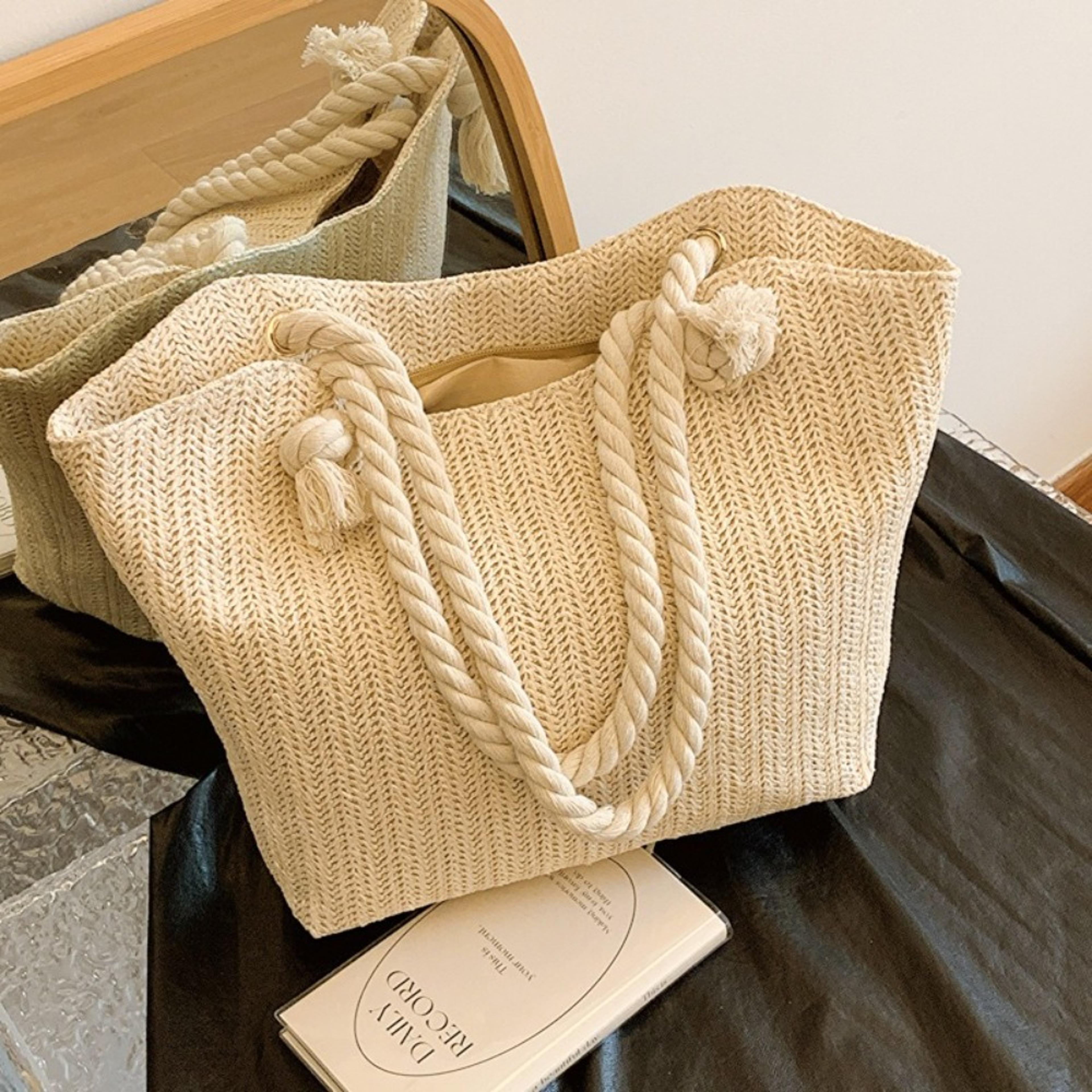 raffia boho beach tote bag large capacity travel handbag