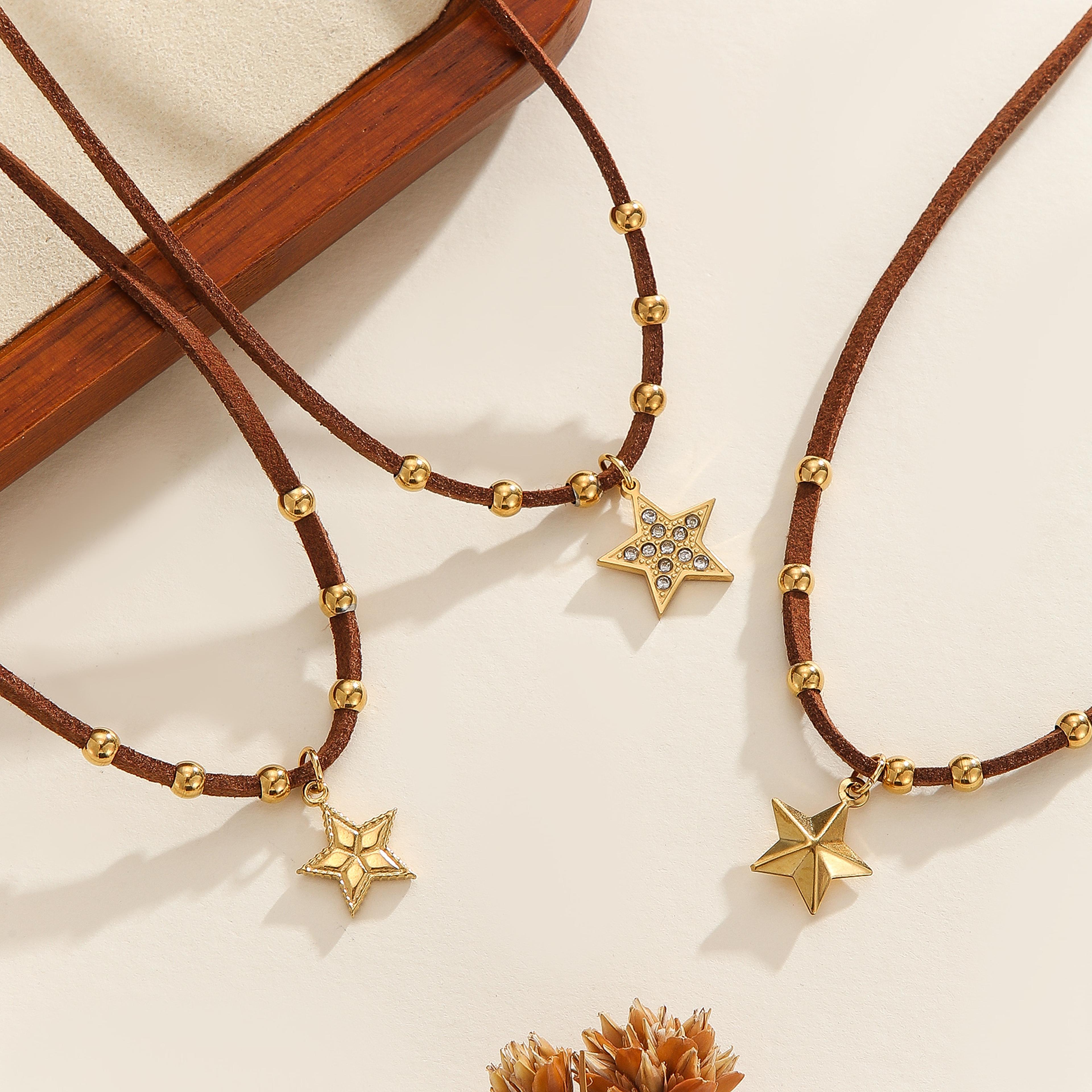 brown suede pentagram necklace