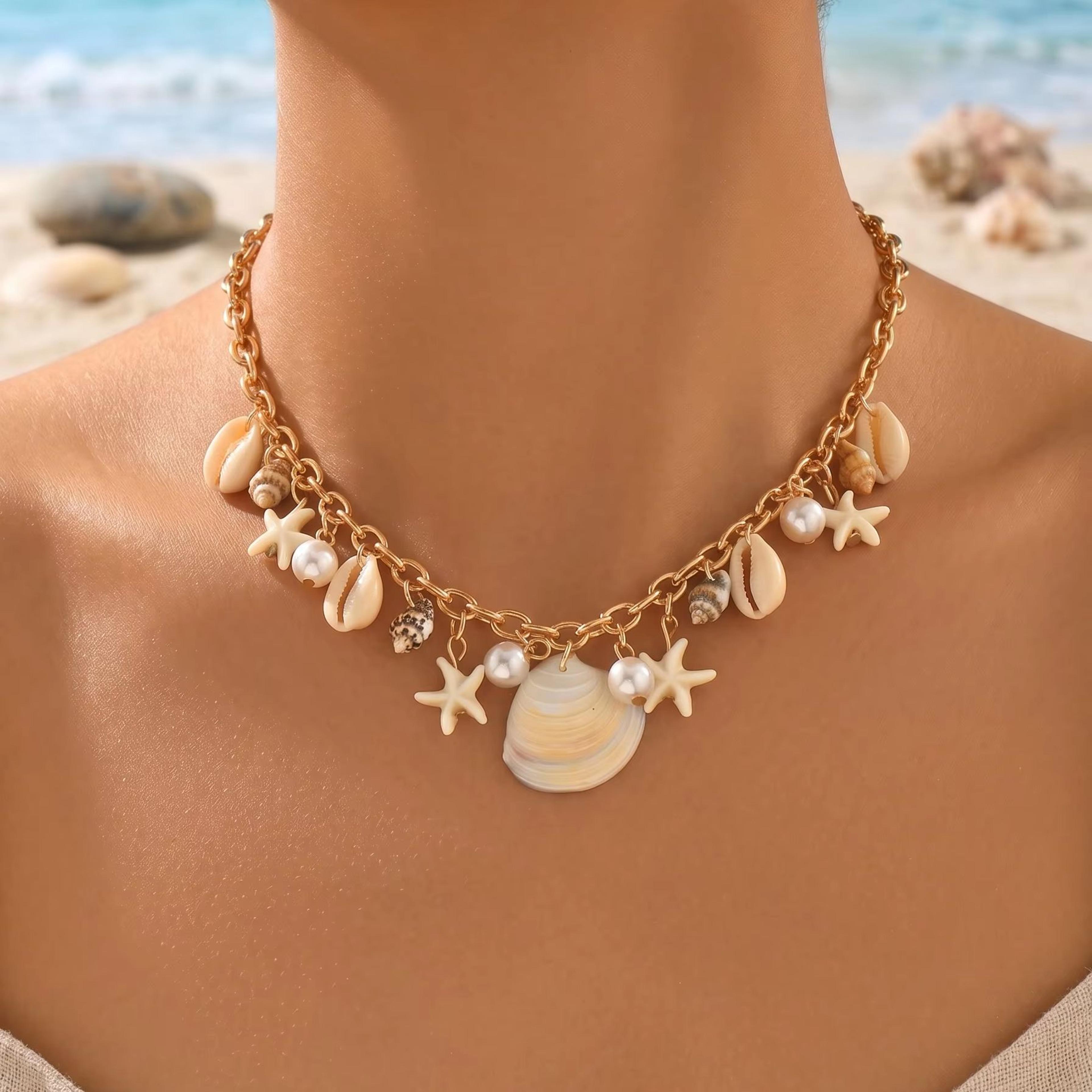 gold choker necklace for women boho beach jewelry with pearl pendant