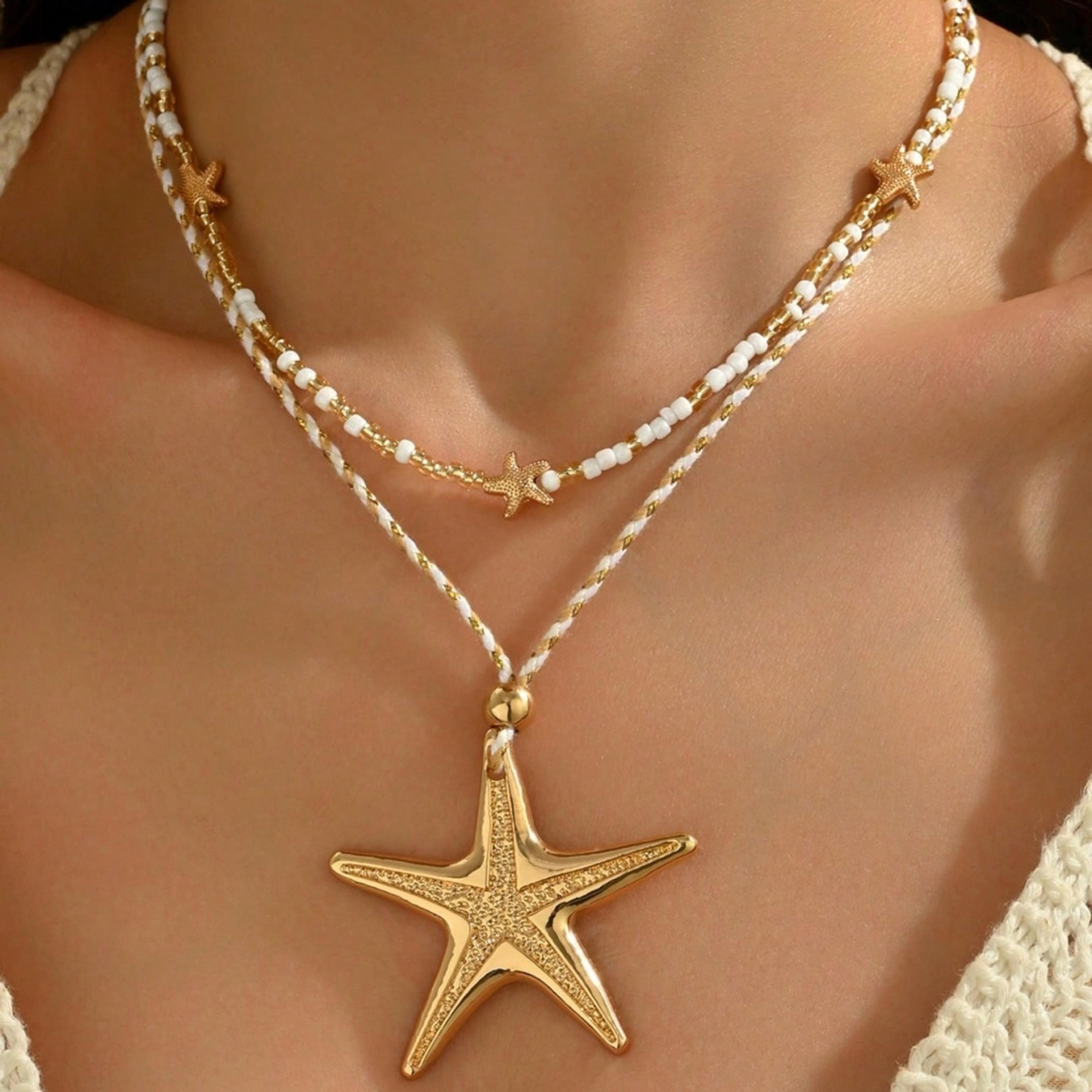 retro white starfish collarbone necklace beach jewelry