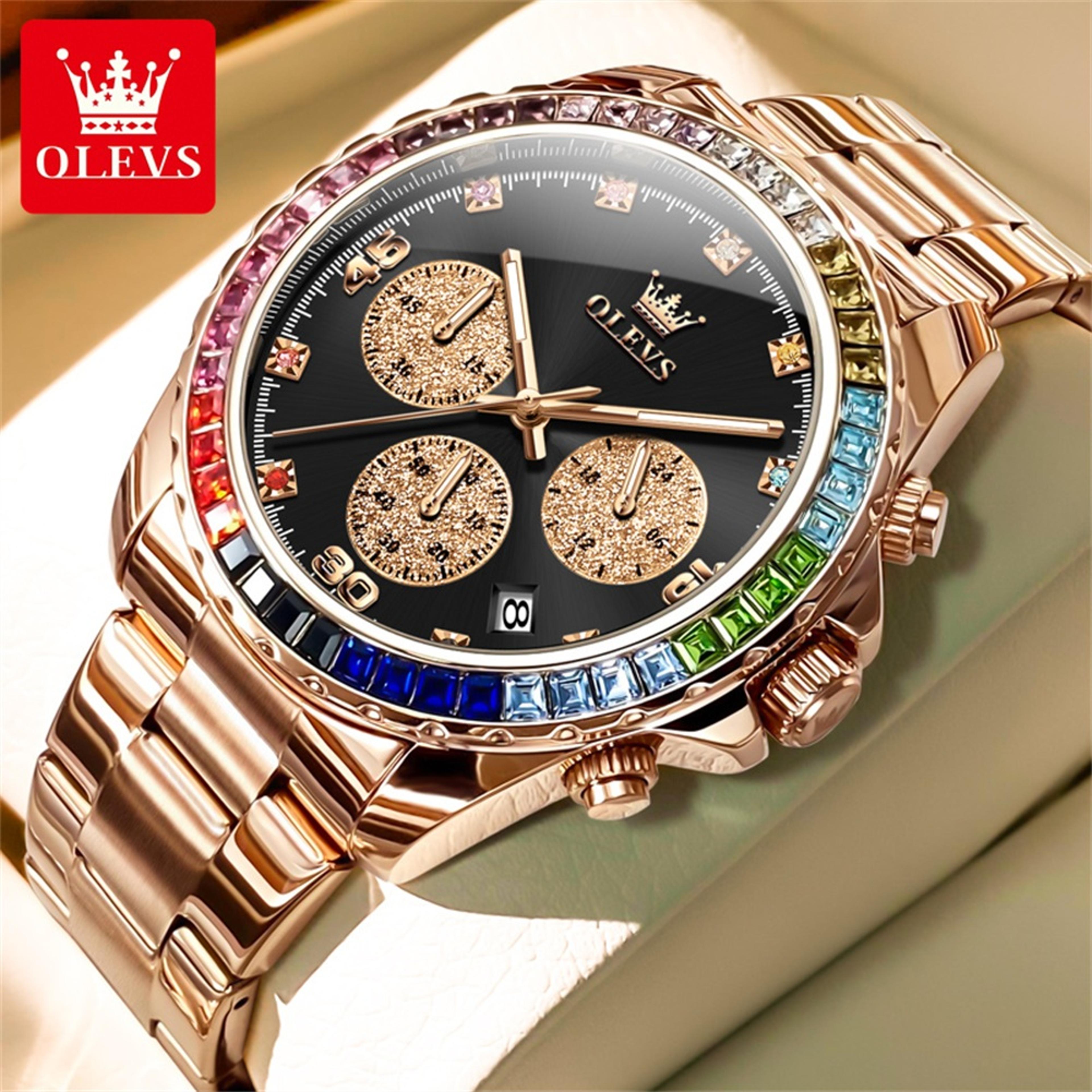 olevs rainbow gemstone bezel quartz watch