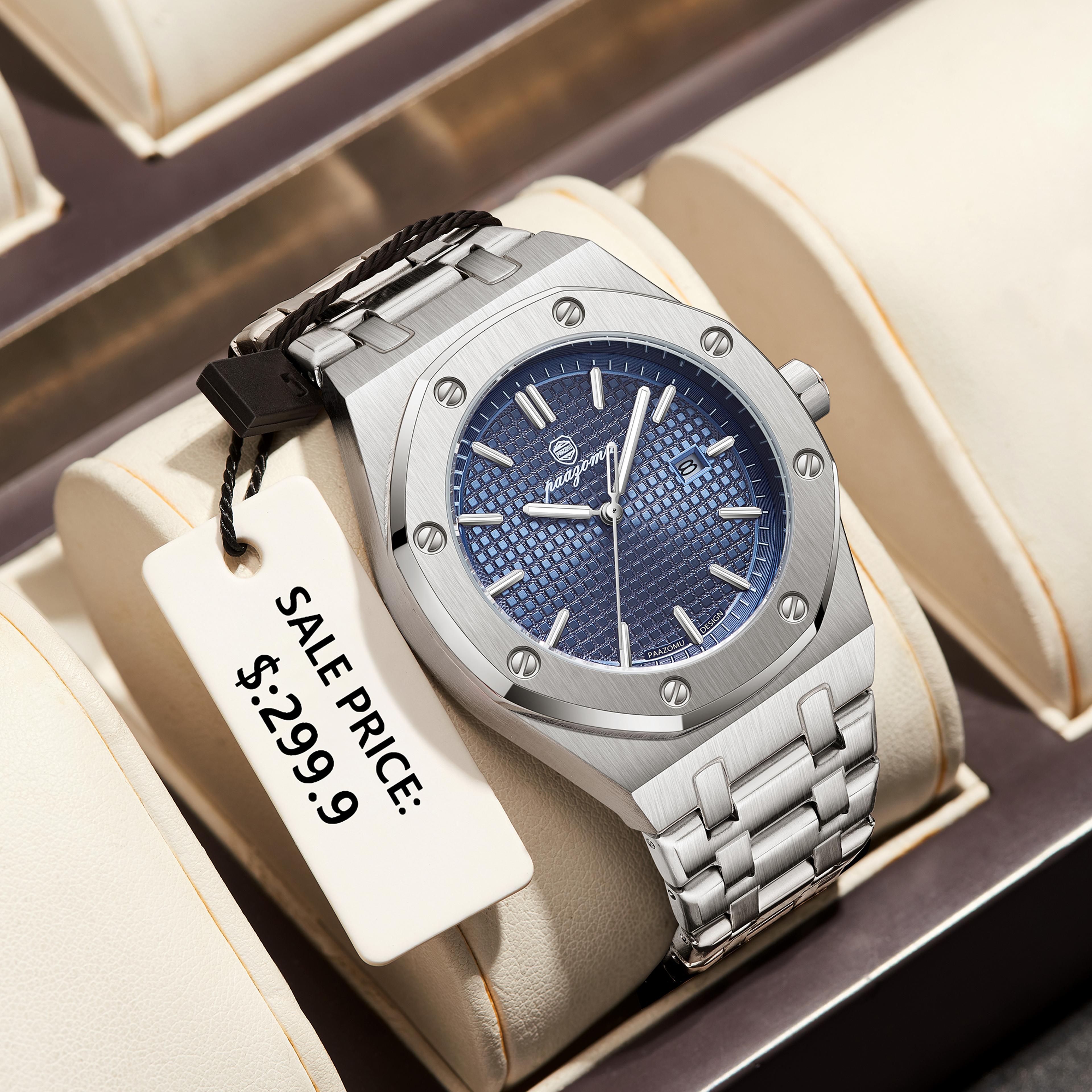 paazomu luxury business men watch stainless steel quartz watches for men