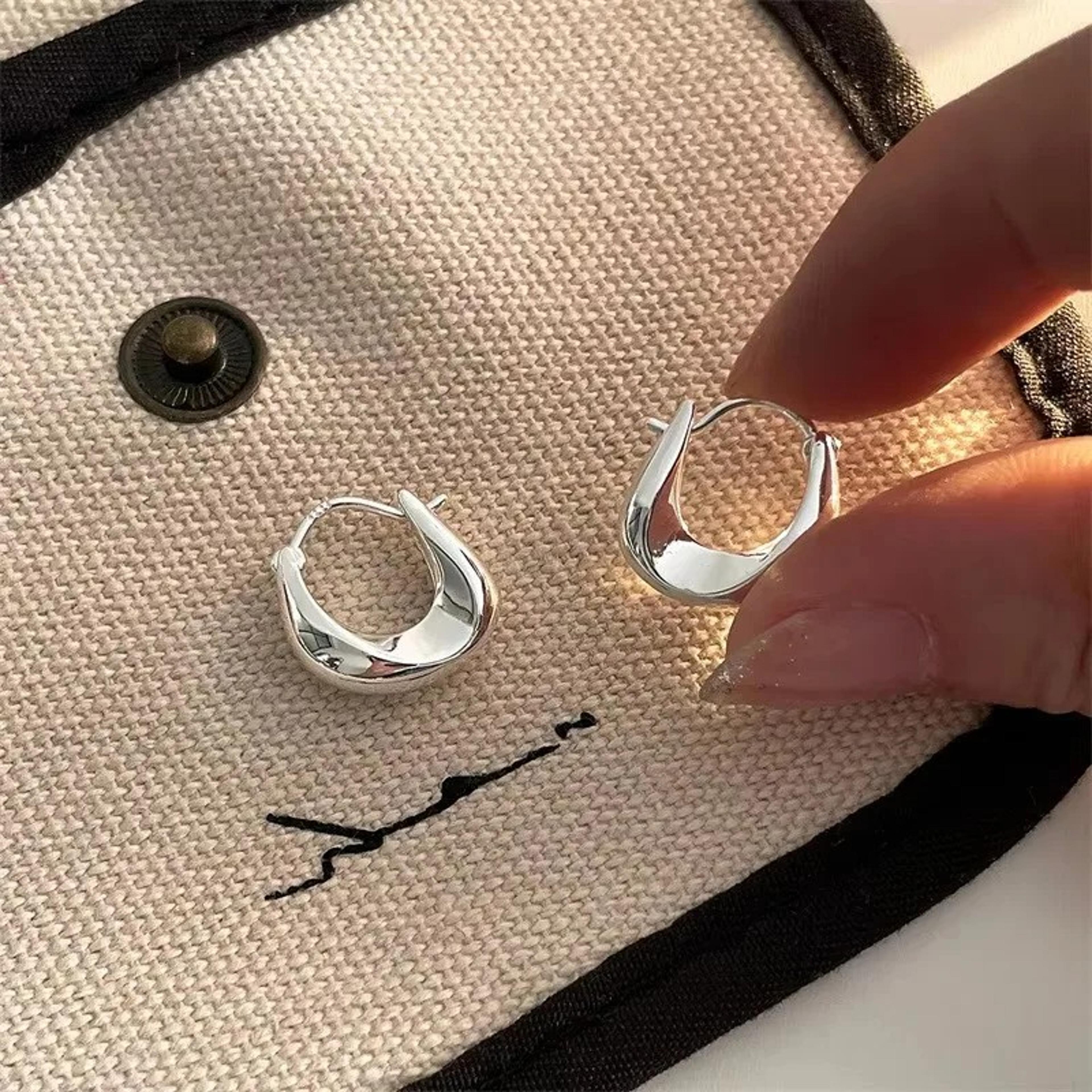 chunky sterling silver hoop earrings for women minimalist daily jewelry