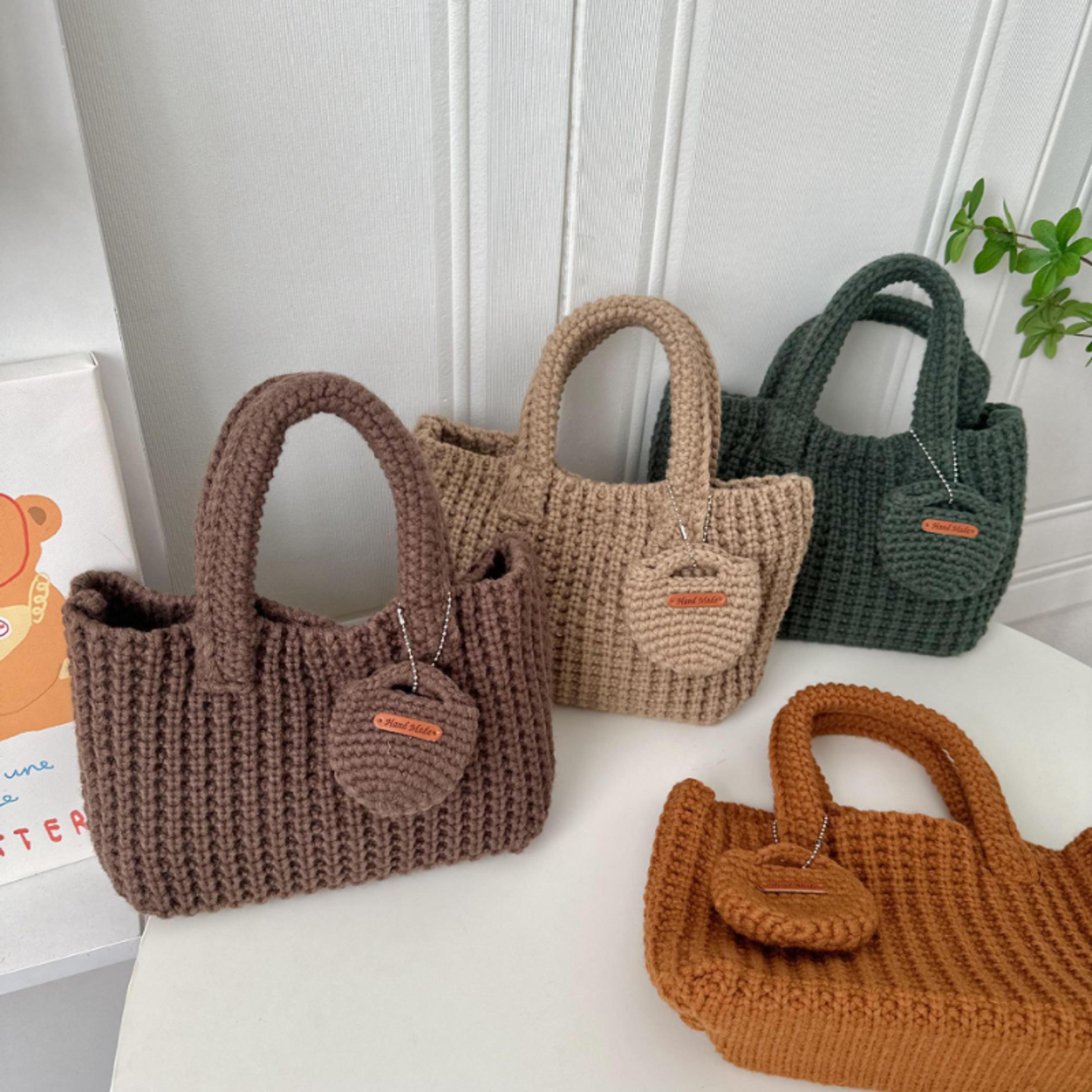 handmade crochet bag solid color woolen handbag for mobile phone