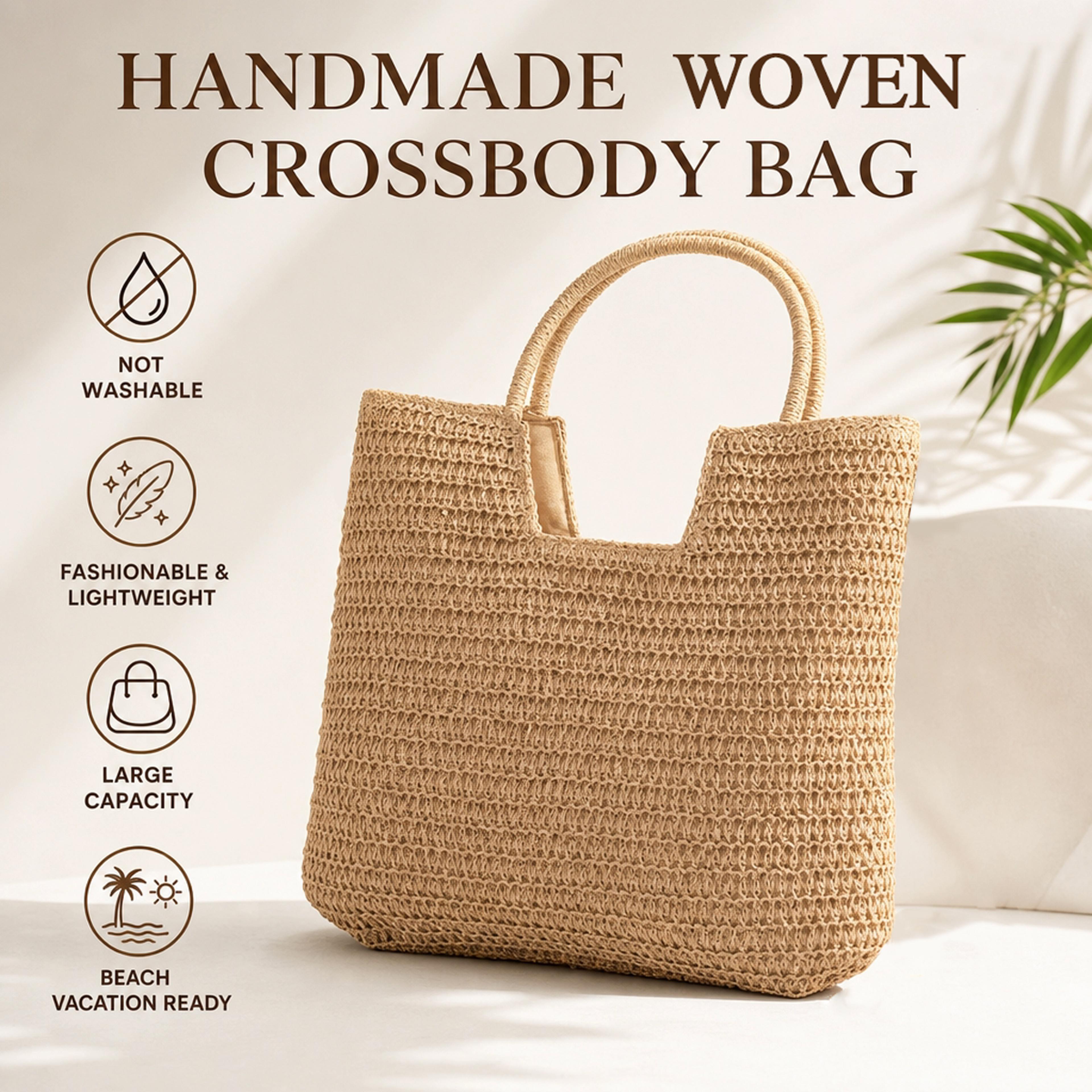 handmade straw beach tote bag
