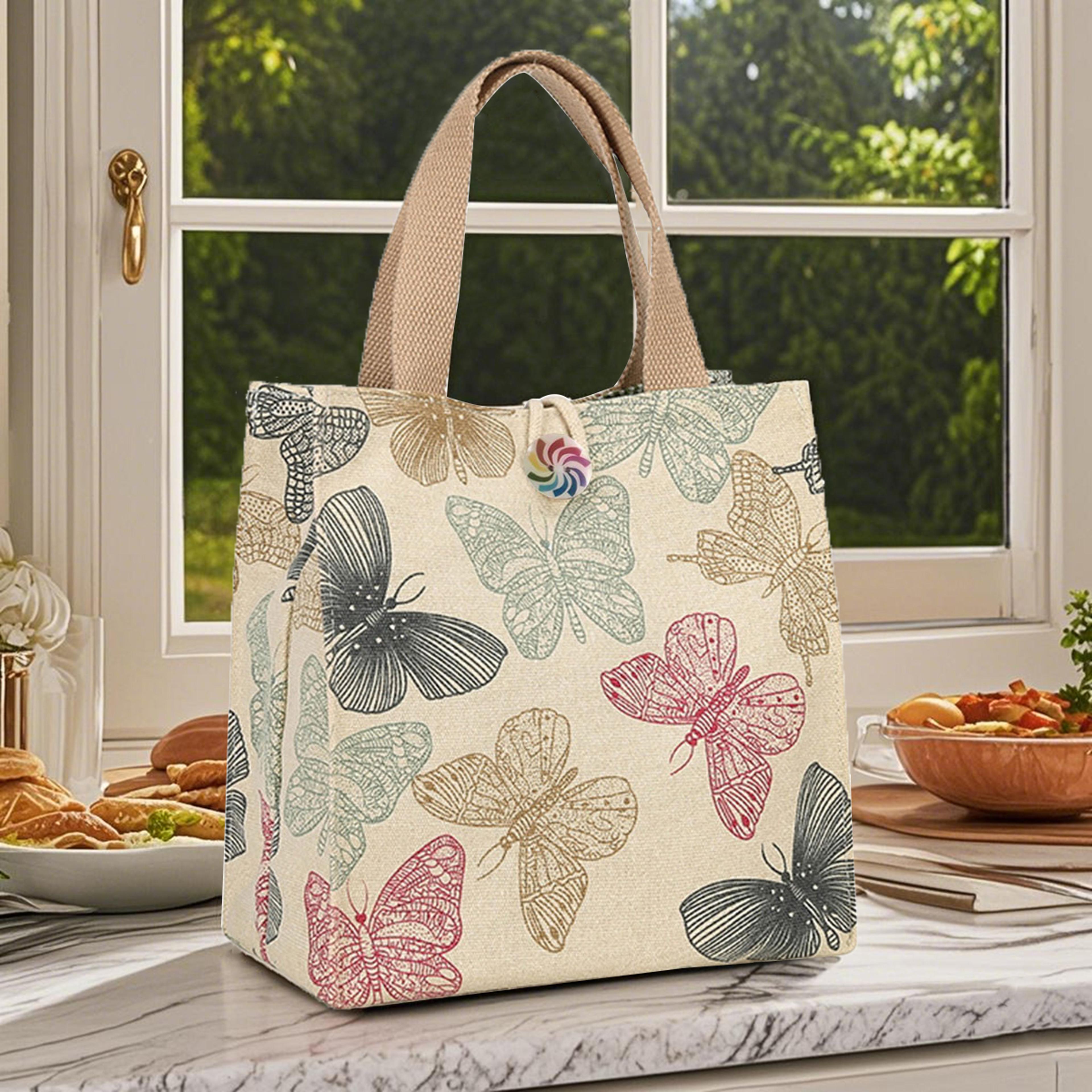 aesthetic butterfly print canvas lunch bag
