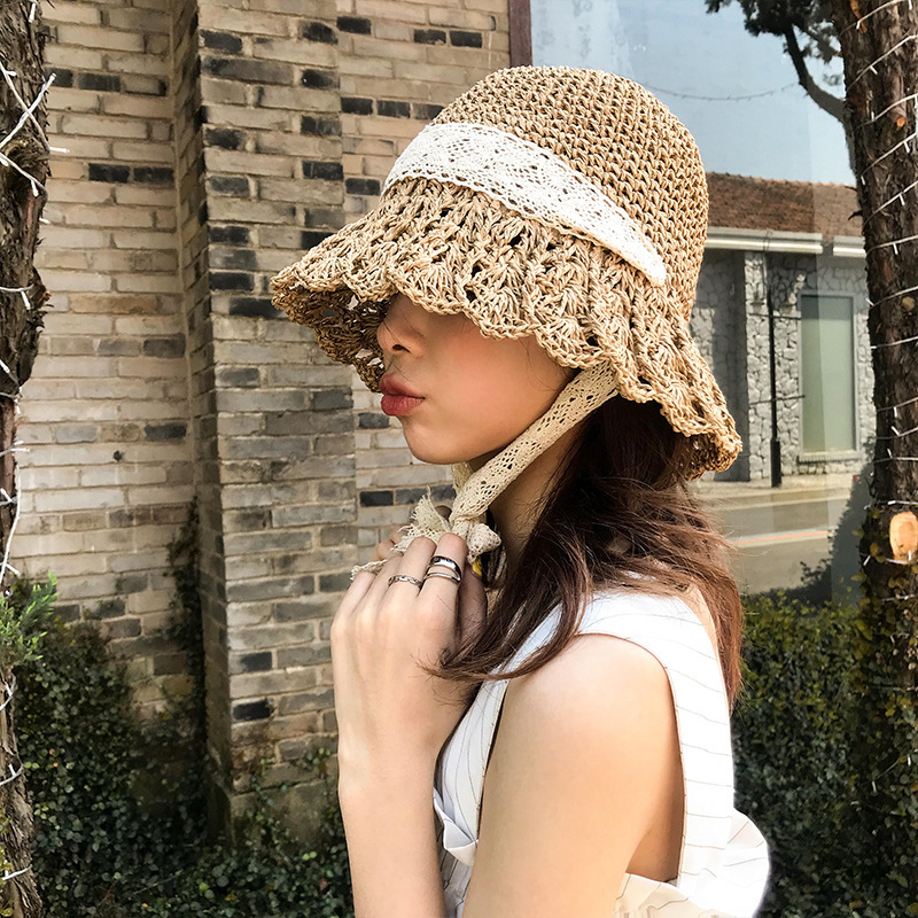 summer crochet straw bucket hat for women