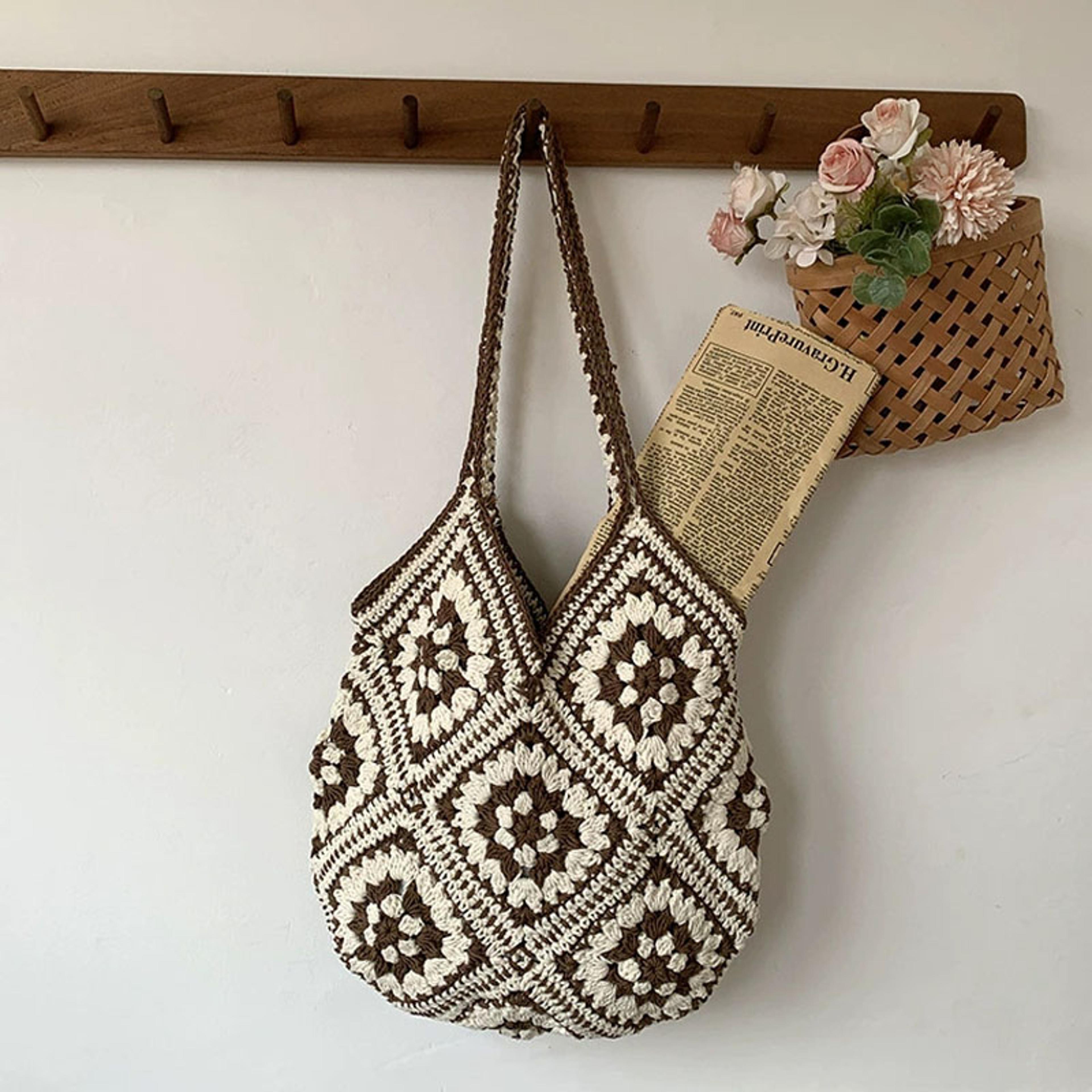 artisanal handmade crochet shoulder bag, chic cotton yarn woven handbag for women